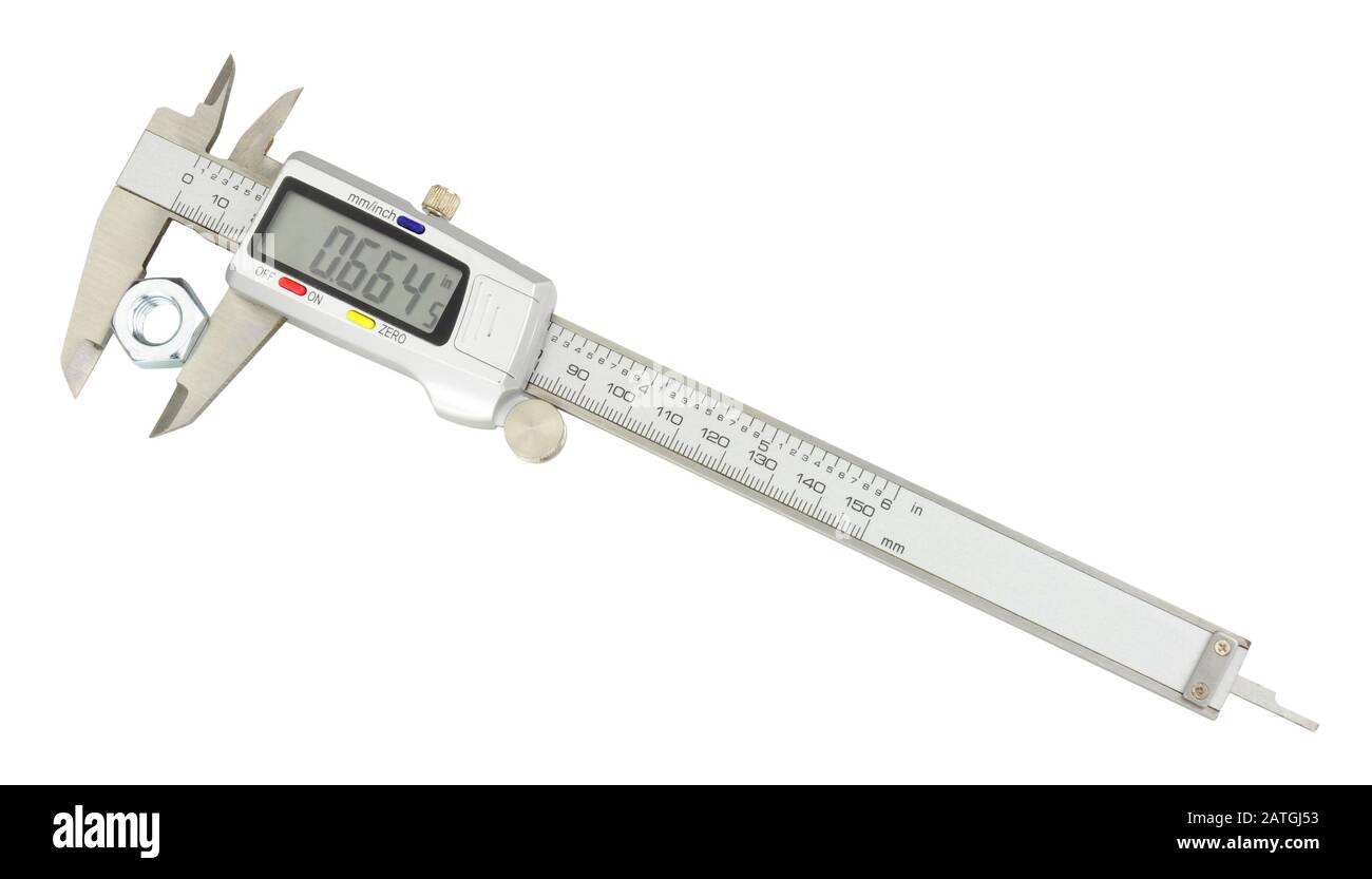 Pinza de medición de escala digital Vernier aislada sobre fondo blanco  Fotografía de stock - Alamy