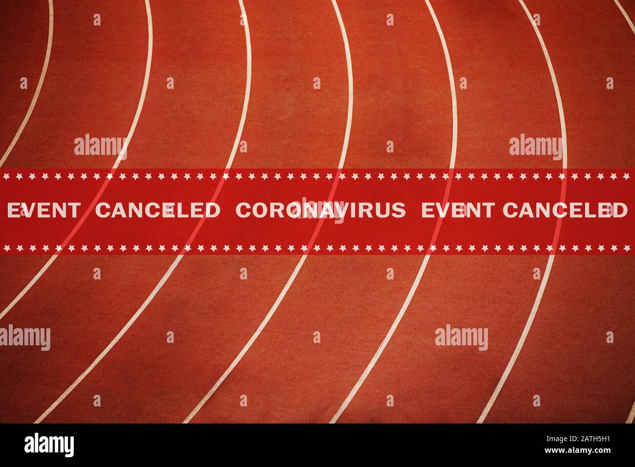 advertencia evento de cinta cancelado coronavirus en segundo plano ejecutando atletismo pista roja Foto de stock