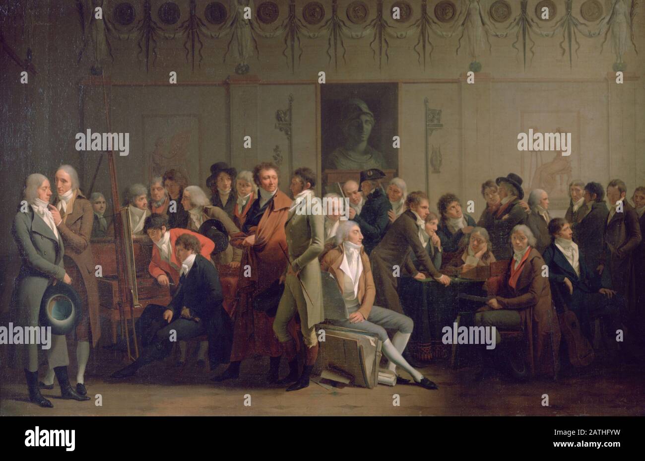 Louis Leopold Boilly Escuela francesa Reunión de Artistas en el Estudio de Isabey (Reunion d'artistes dans l'atelier d'Isabey) 1798 óleo sobre lienzo (71 x 111 cm) París, musée du Louvre Foto de stock