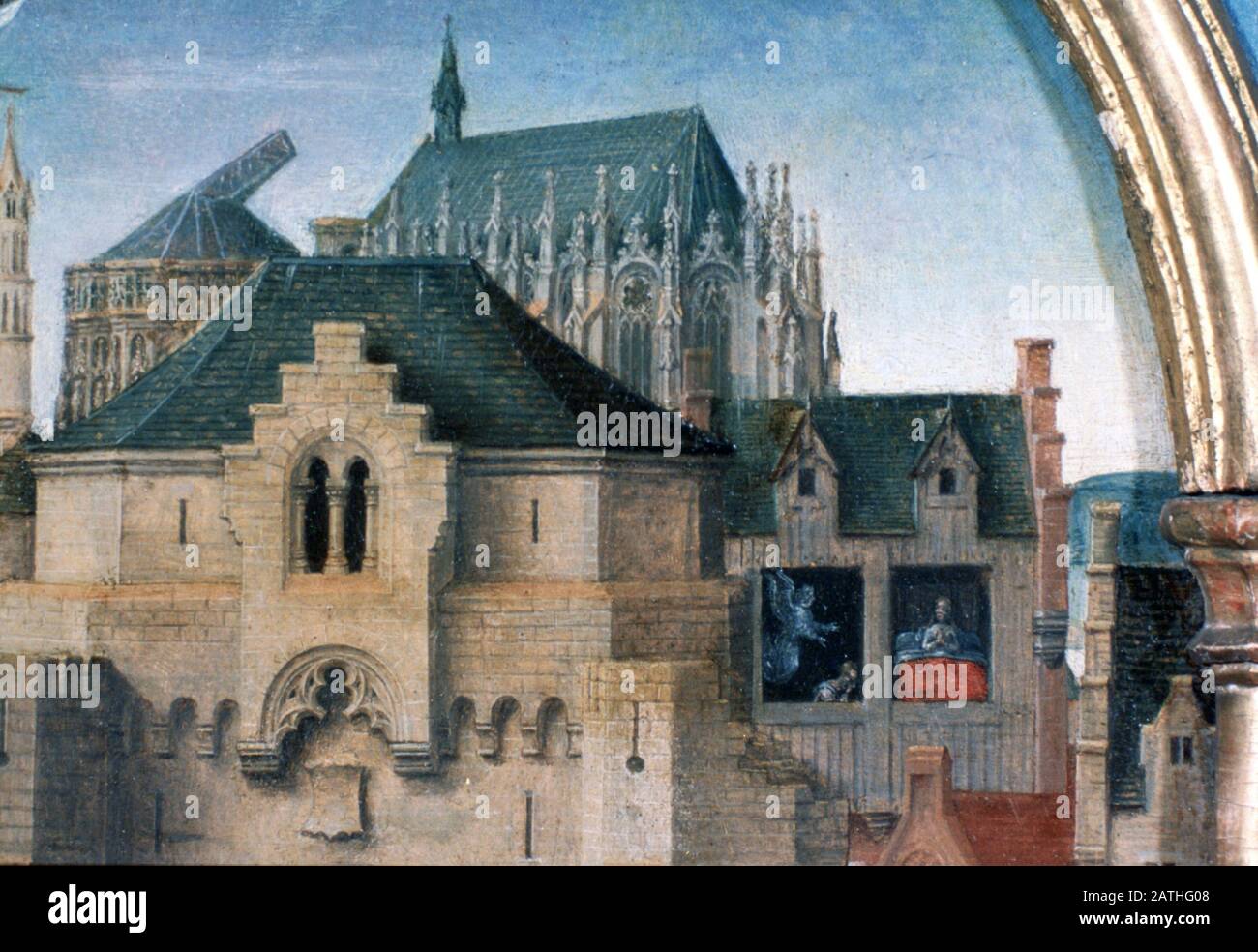 Santuario De San Ursula, Salida Desde Colonia', Detalle, 1489. El Reliquario De St Ursula, Museo Memling, Sint-Janshospitaal, Brujas. Foto de stock