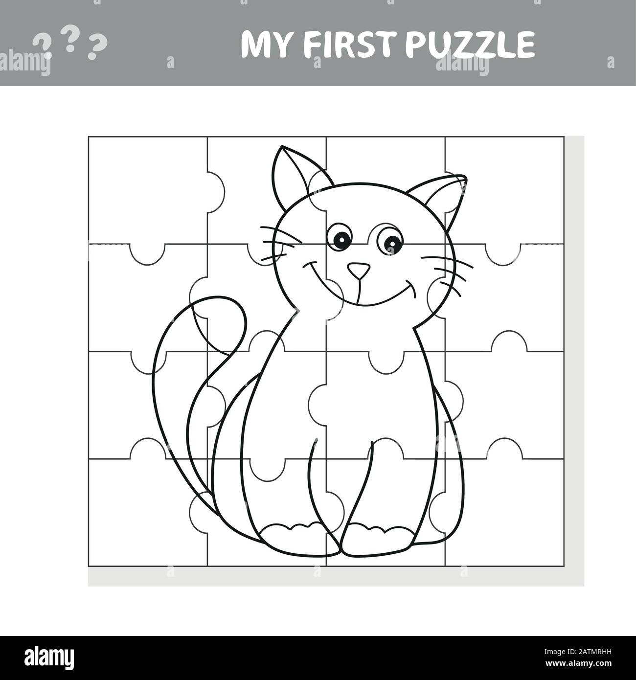 Mi Primer Rompecabezas Lindo Juego De Rompecabezas Vector Ilustracion Del Juego De Rompecabezas Y Libro De Colores Con El Gato De Dibujos Animados Feliz Para Los Ninos Imagen Vector De Stock