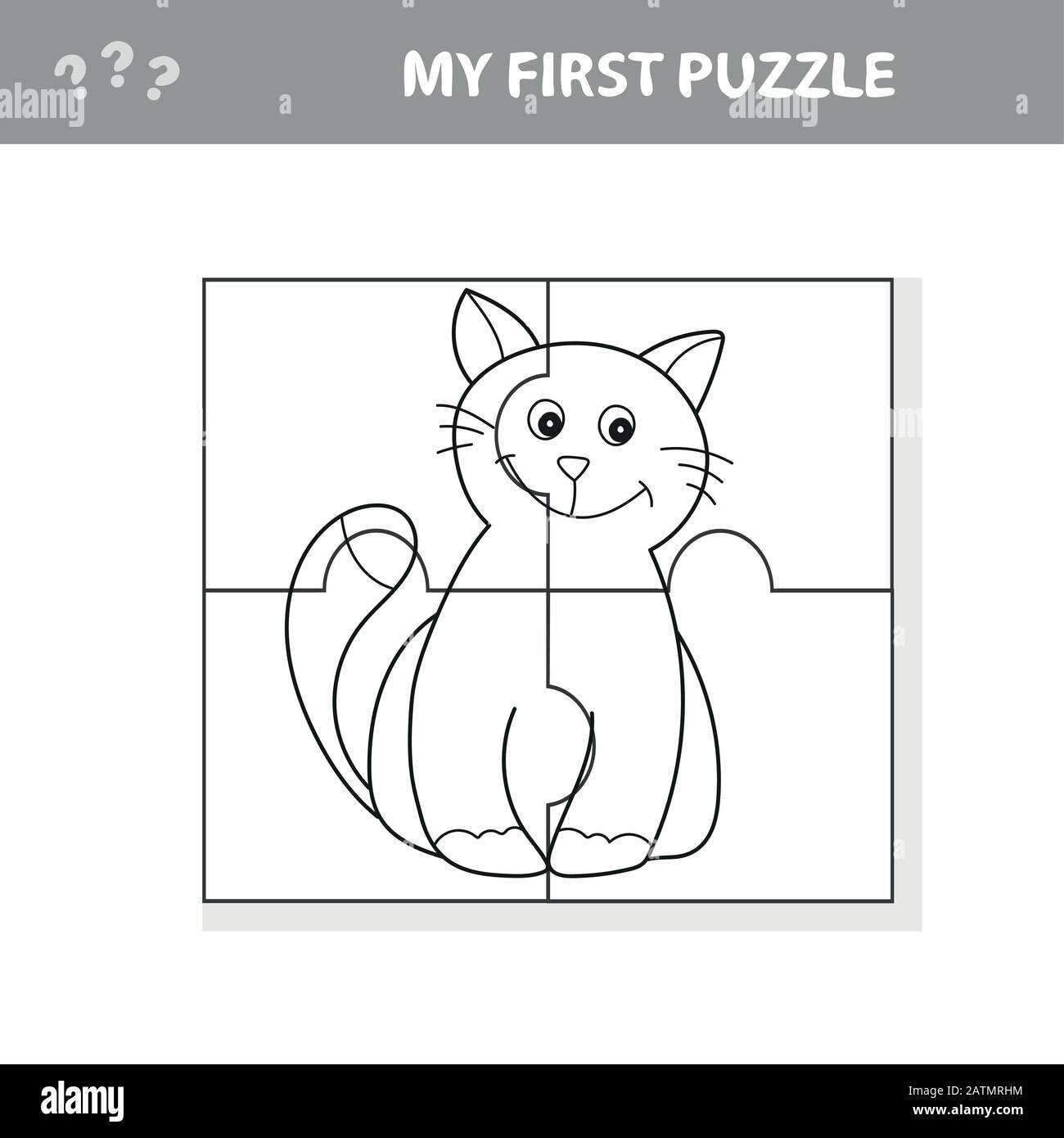 Mi primer rompecabezas. Lindo juego de rompecabezas. Vector ilustración del  juego de rompecabezas y libro de colores con el gato de dibujos animados  feliz para los niños Imagen Vector de stock -