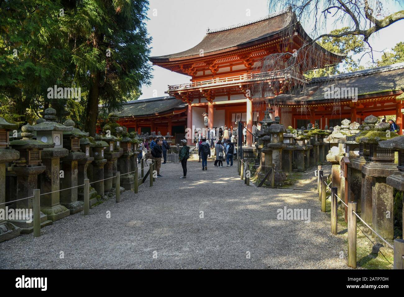 Una mujer japonesa visita el Gran Santuario kasuga Foto de stock