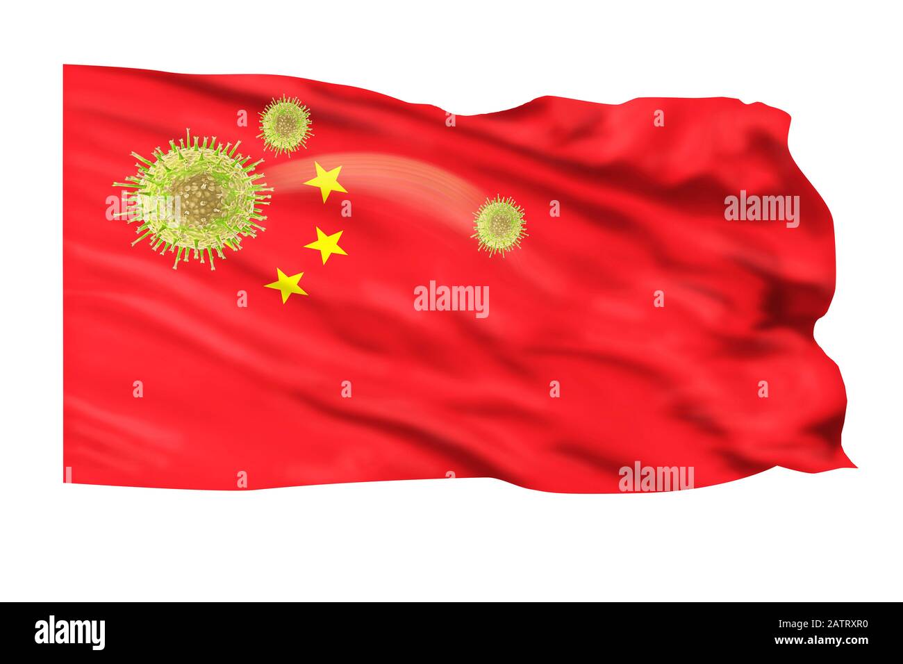 China Wuhan ilustración de brotes de virus con bandera China. Foto de stock