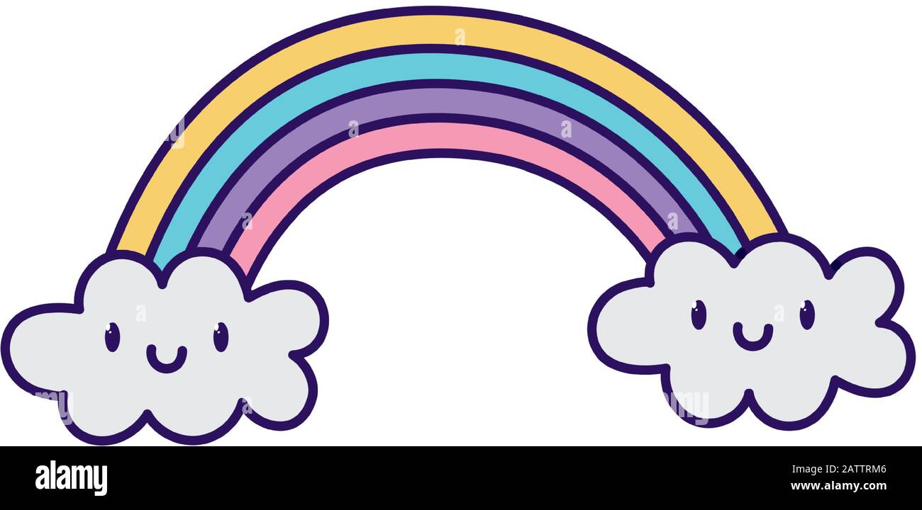 lindo arco iris nubes kawaii fantasía personaje de dibujos animados sobre  fondo blanco vector ilustración Imagen Vector de stock - Alamy