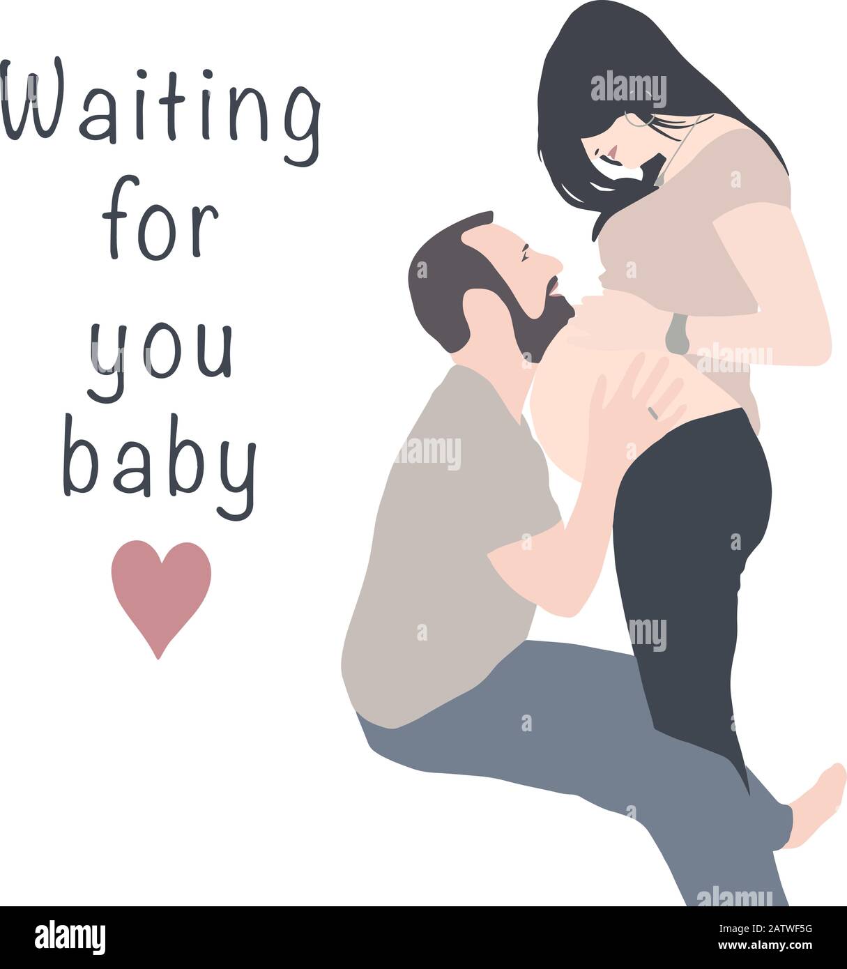 Vector tarjeta de felicitación de una pareja casada esperando el nacimiento de un bebé con la inscripción esperando a su bebé. Ilustración del Vector