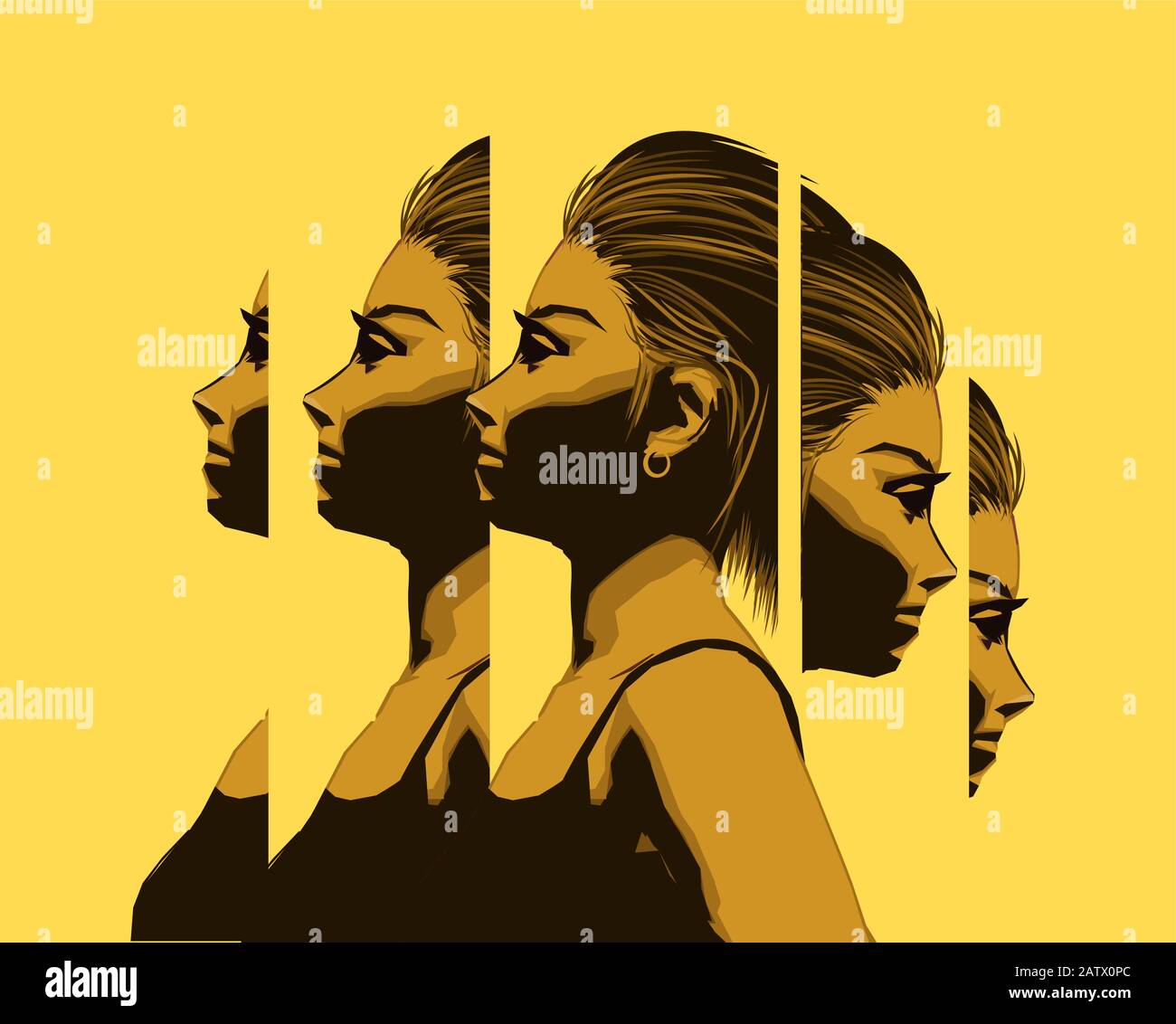 Una mujer que se ocupa de cuestiones personales. Concepto de salud y bienestar del metal. Ilustración vectorial. Ilustración del Vector