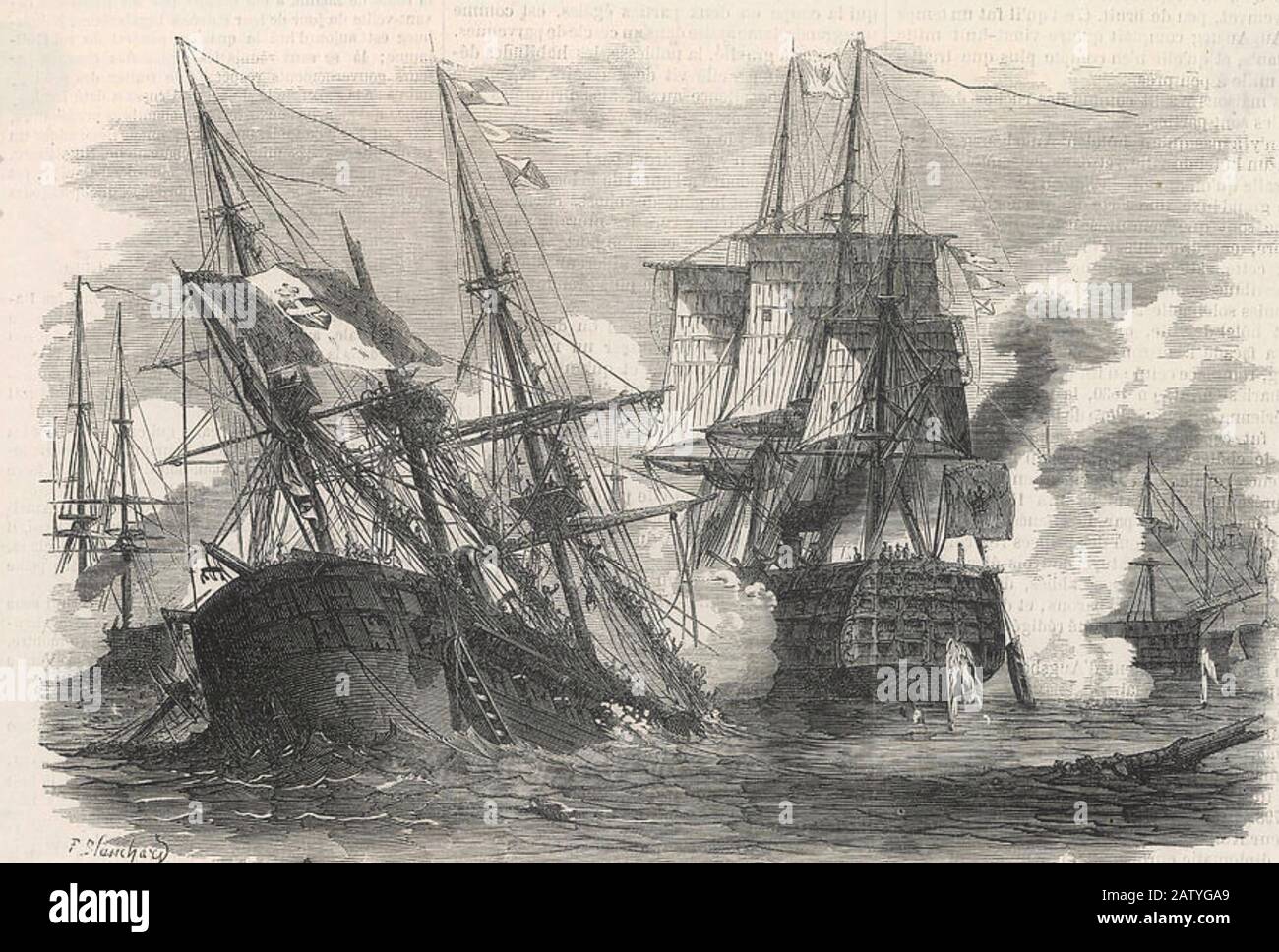 BATALLA de Lisa 13 de marzo de 1811 entre un escuadrón británico de la fragata contra un grupo mucho más grande de barcos franceses e italianos. Foto de stock