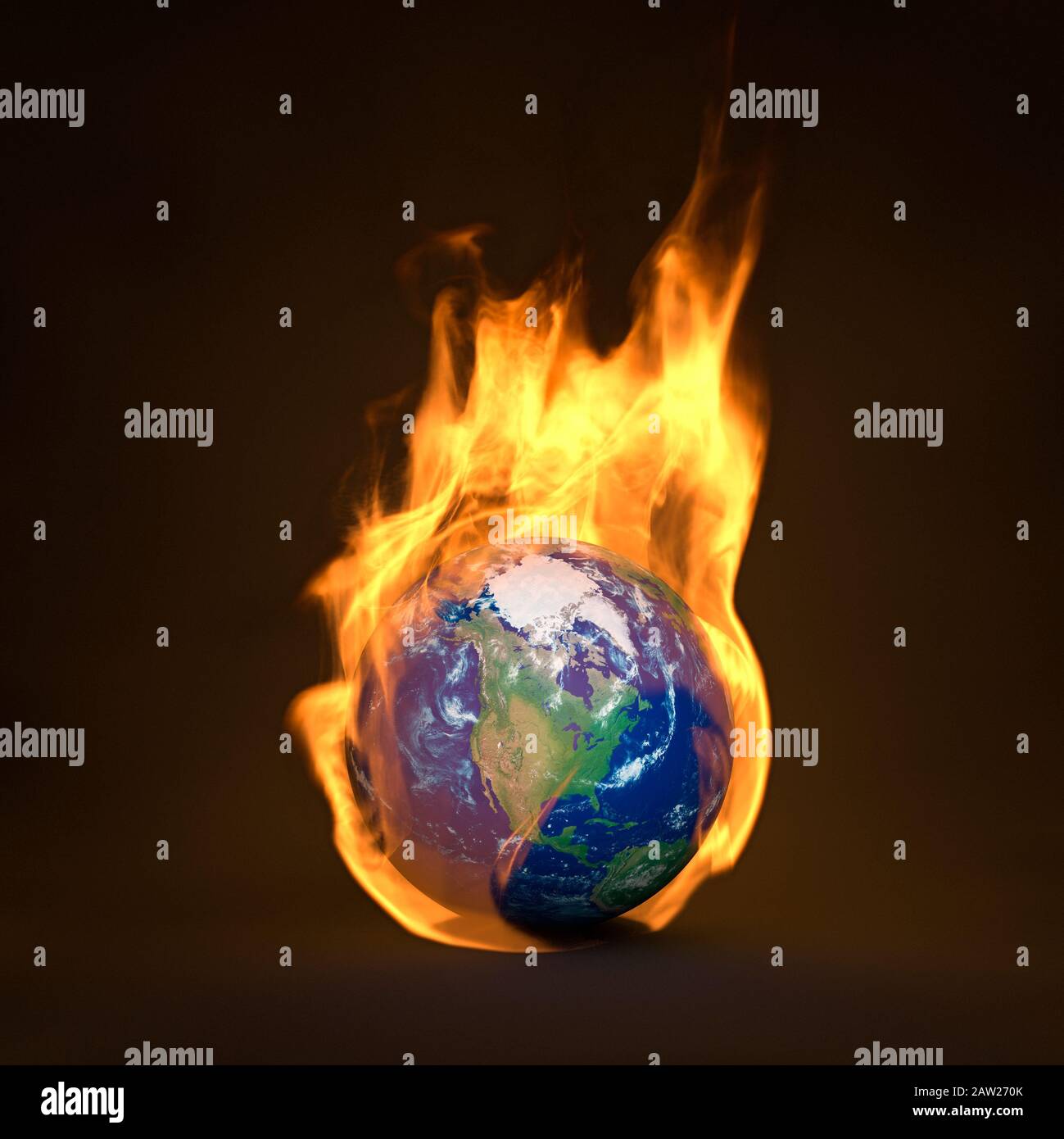Planeta Tierra en llamas, calentamiento global, concepto de cambio climático que muestra América del Norte Foto de stock