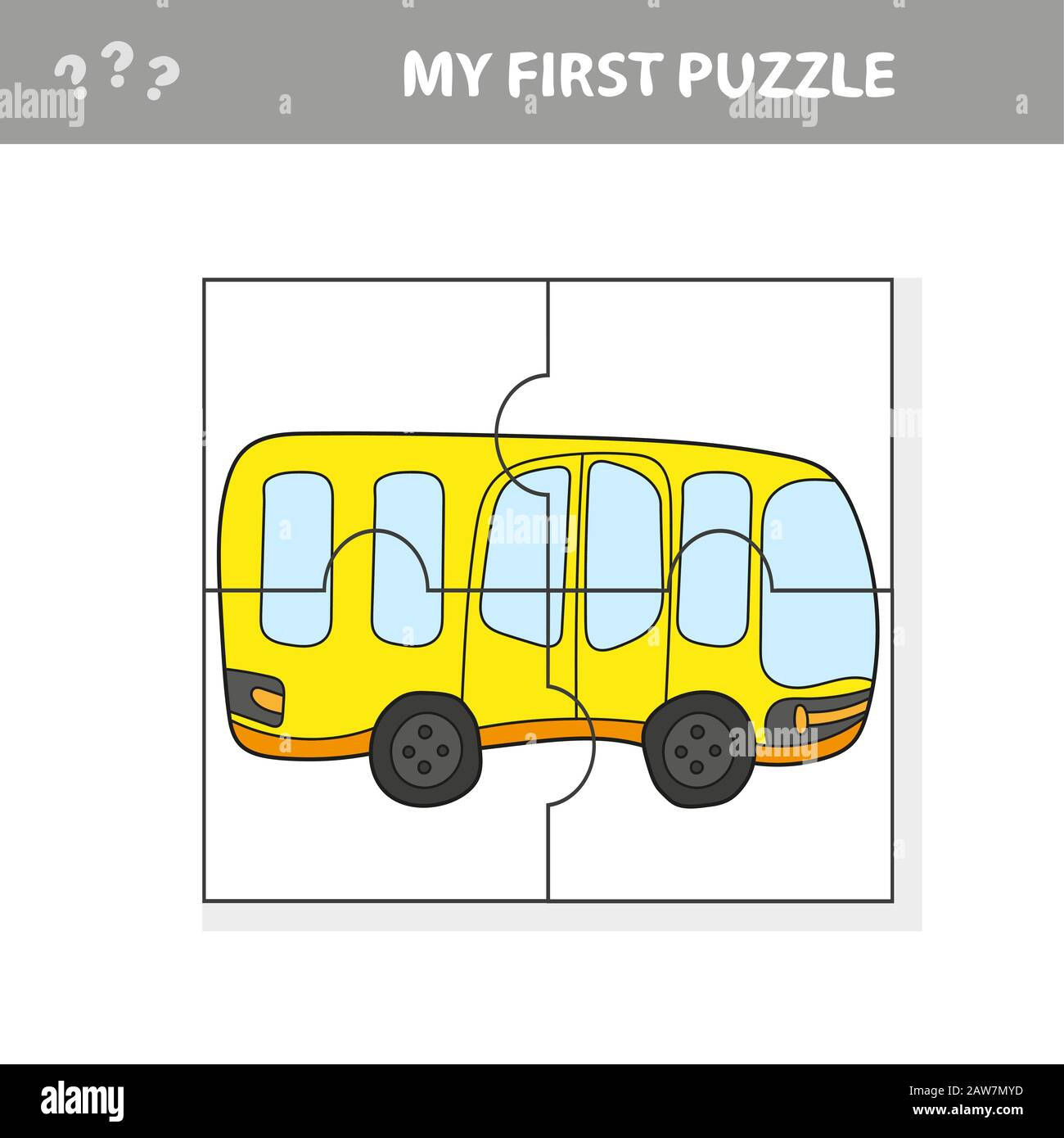 Juego de papel educativo fácil para los niños. Rompecabezas de niños  simples con Toy Bus - Mi primer rompecabezas Imagen Vector de stock - Alamy