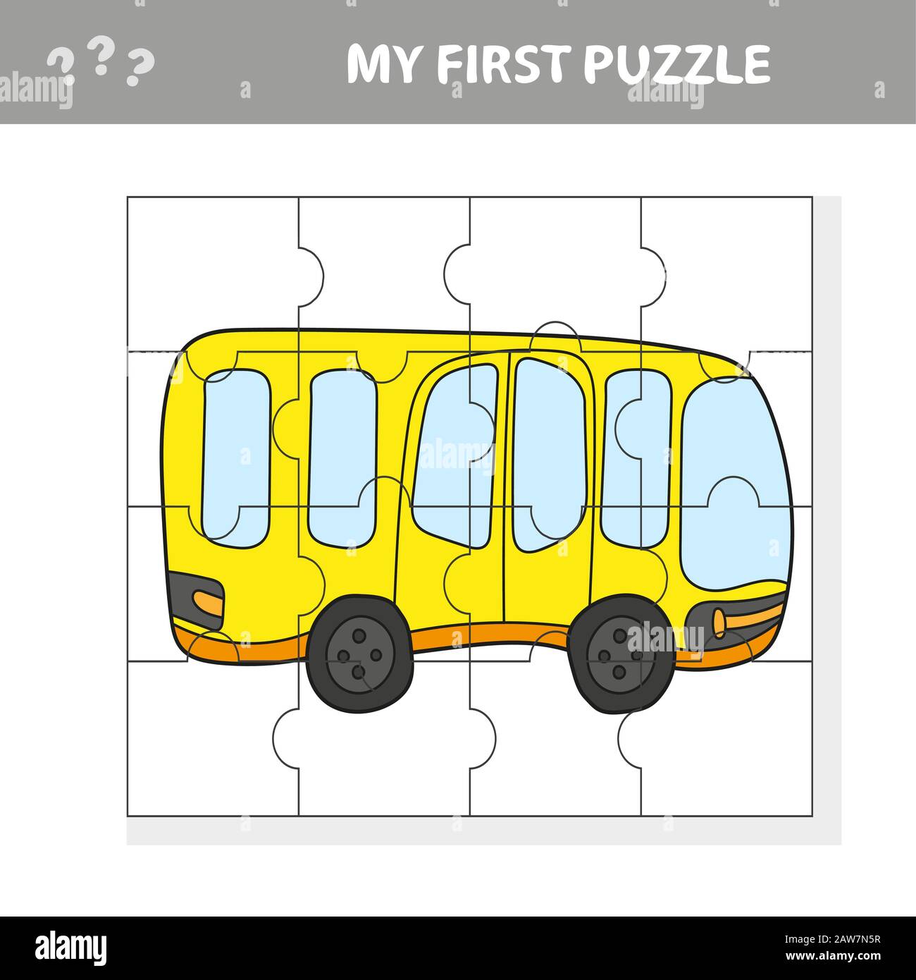 Juego de papel educativo fácil para los niños. Rompecabezas de niños con Bus - Mi primer rompecabezas Imagen Vector de stock - Alamy