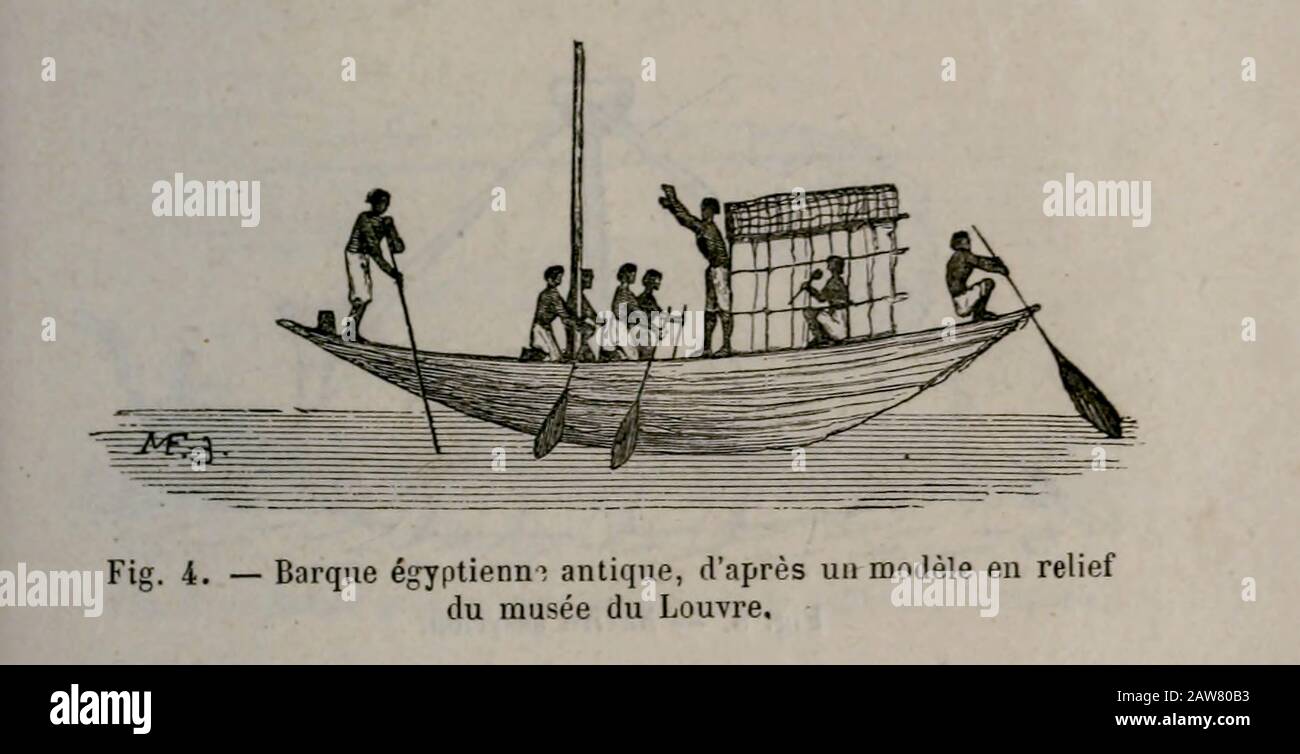Impresión Woodcut del siglo XIX en papel de un antiguo barco del Nilo Egipcio de L'Art Naval de León Renard, Publicado en 1881 Foto de stock
