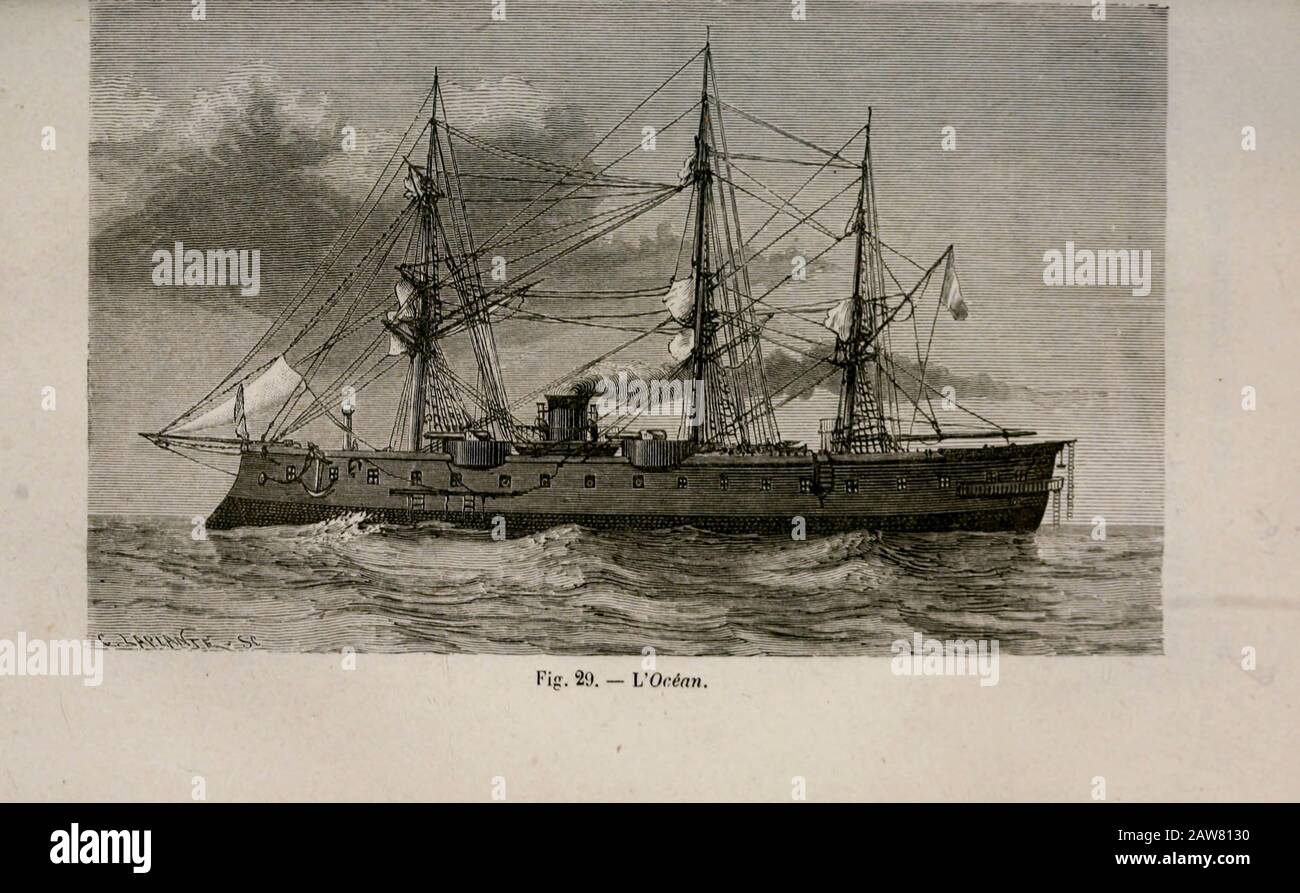 Impresión Woodcut del siglo XIX en papel de un barco de L'art Naval por León Renard, Publicado en 1881 Foto de stock
