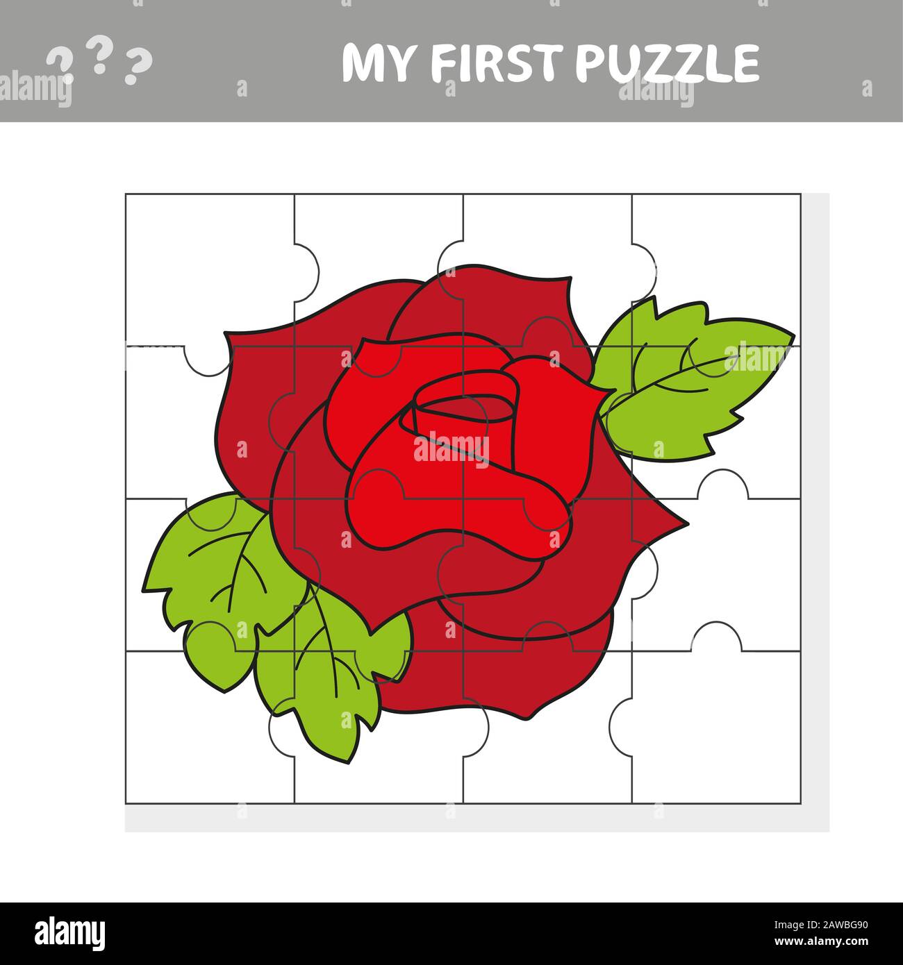 Juego de papel educativo fácil para los niños. Puzzle Red Rose - Mi primer  rompecabezas Imagen Vector de stock - Alamy