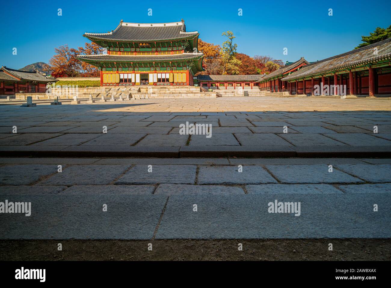 El Palacio Changdeokgung en Seúl, Corea del Sur, con su jardín secreto, es espectacular en otoño. Foto de stock