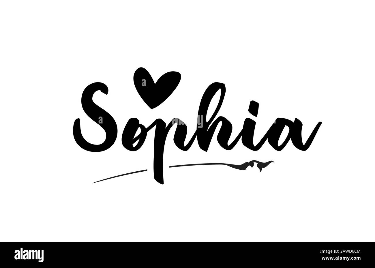 Sophia nombre texto palabra con amor corazón mano escrito para logotipo