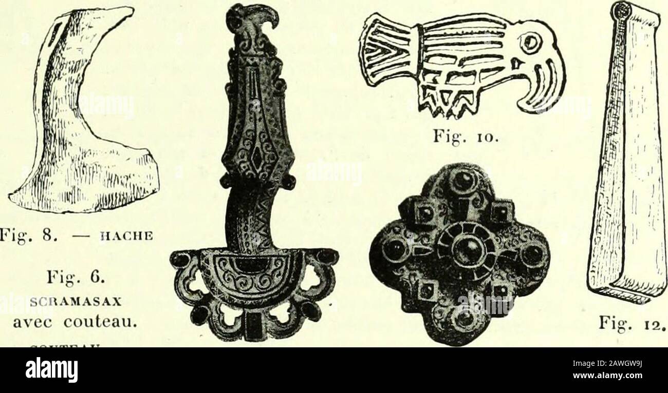 Nouvelle histoire de Lyon et des provinces de Lyonnais, Forez, Beaujolais,  Franc-Lyonnais et Dombes . Fig SCRAMASAX avec couteau.Fig 7. — COUTEAU C 6  de lu çfrandenrréelle.) Cf. T. I, pág. 58o,