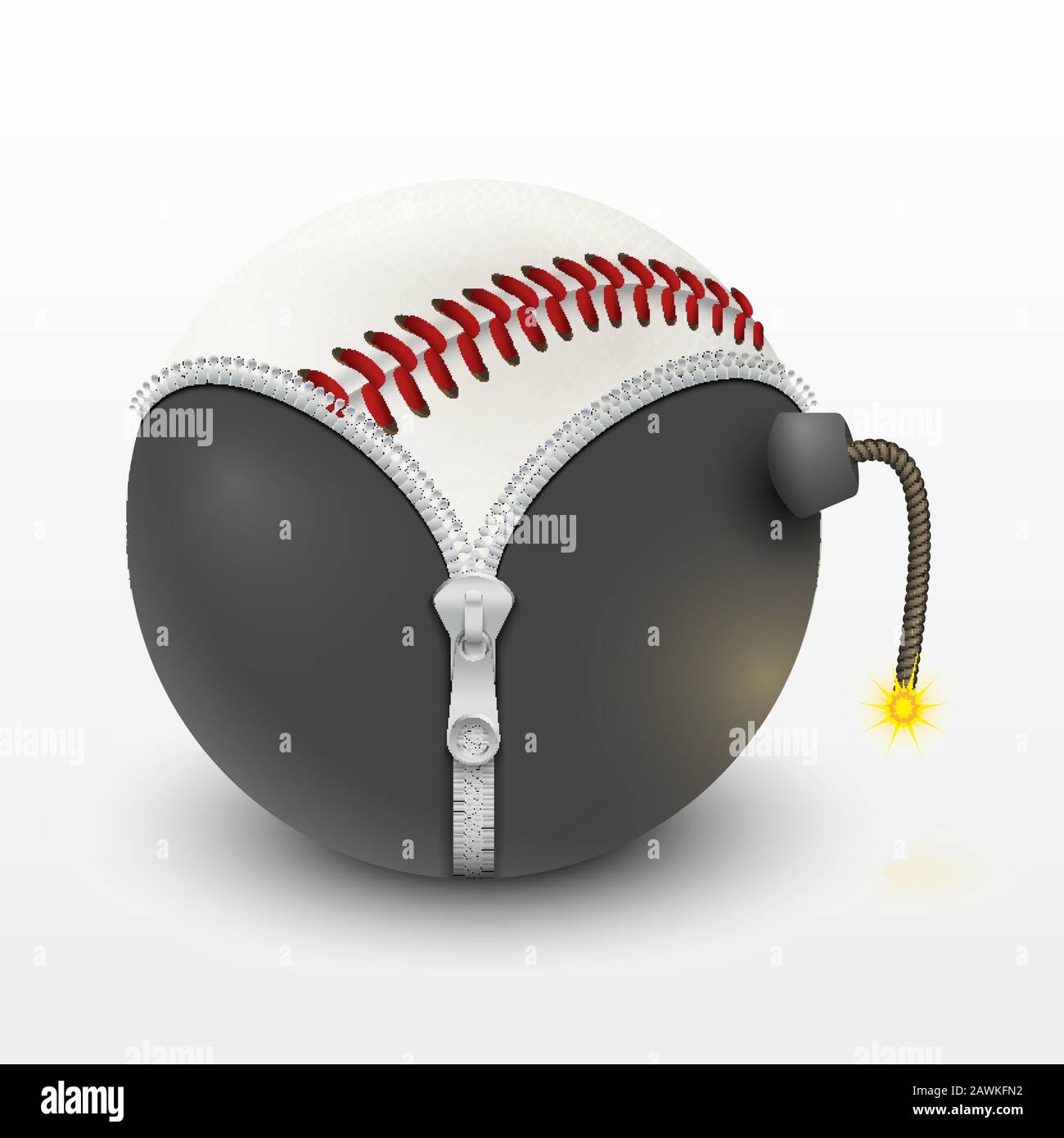 pelota de cuero de béisbol dentro de un vector de bomba ardiente Ilustración del Vector