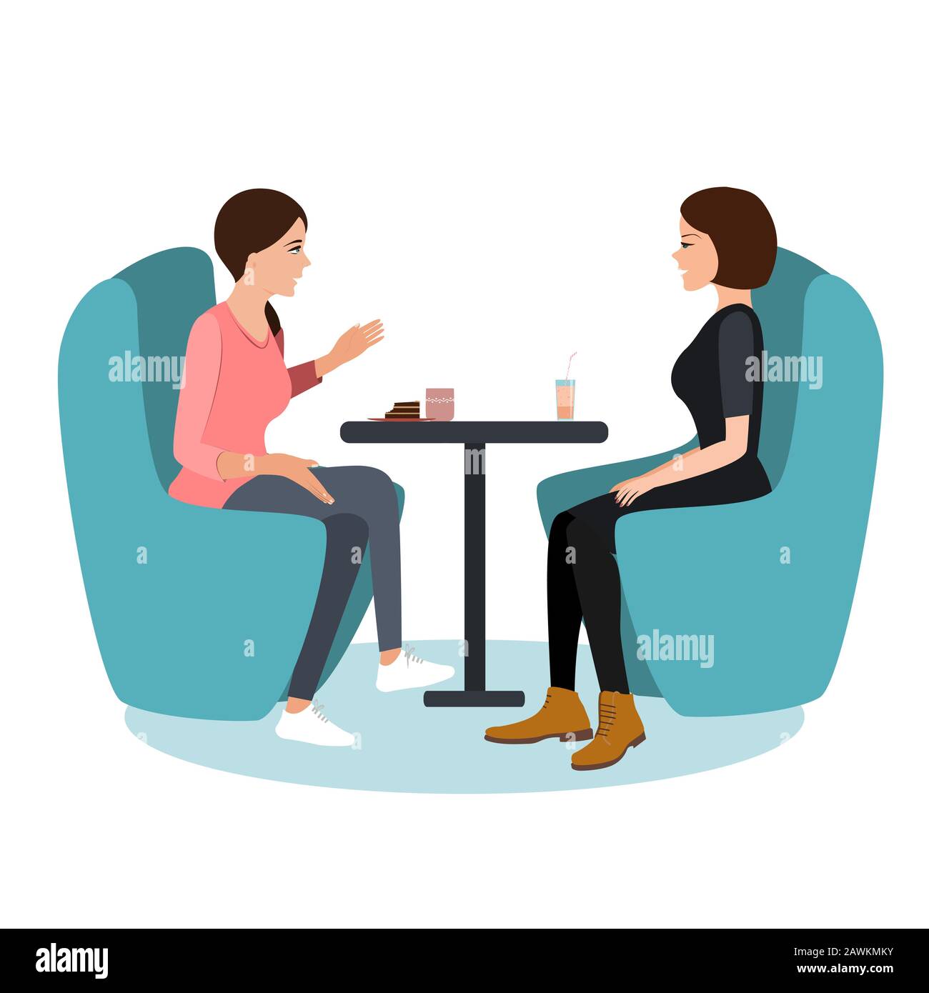 Dos jóvenes charlando en una cafetería. Reunión de mejores amigos, ilustración vectorial Ilustración del Vector