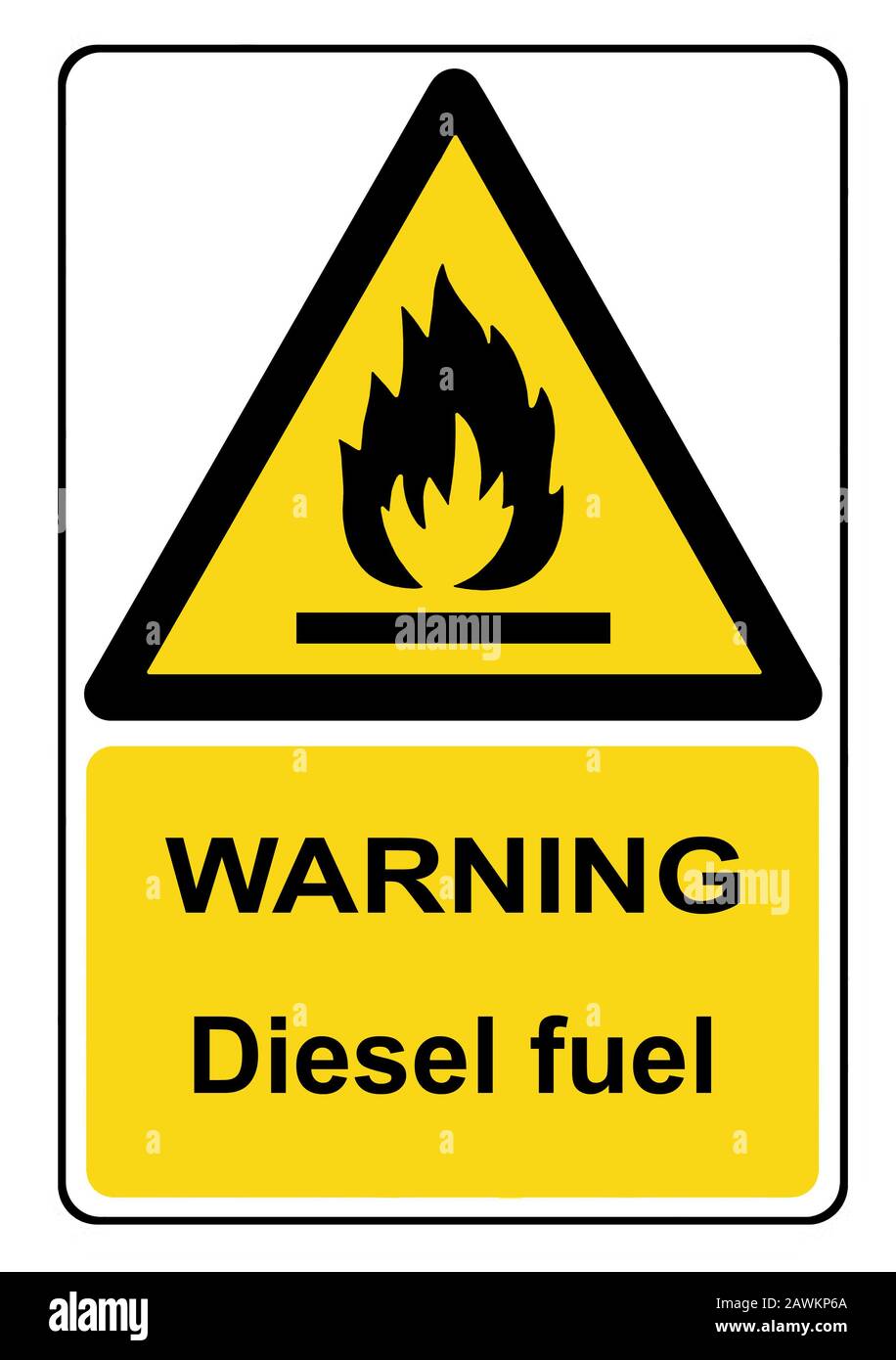 Señal de advertencia amarilla de combustible diésel Foto de stock