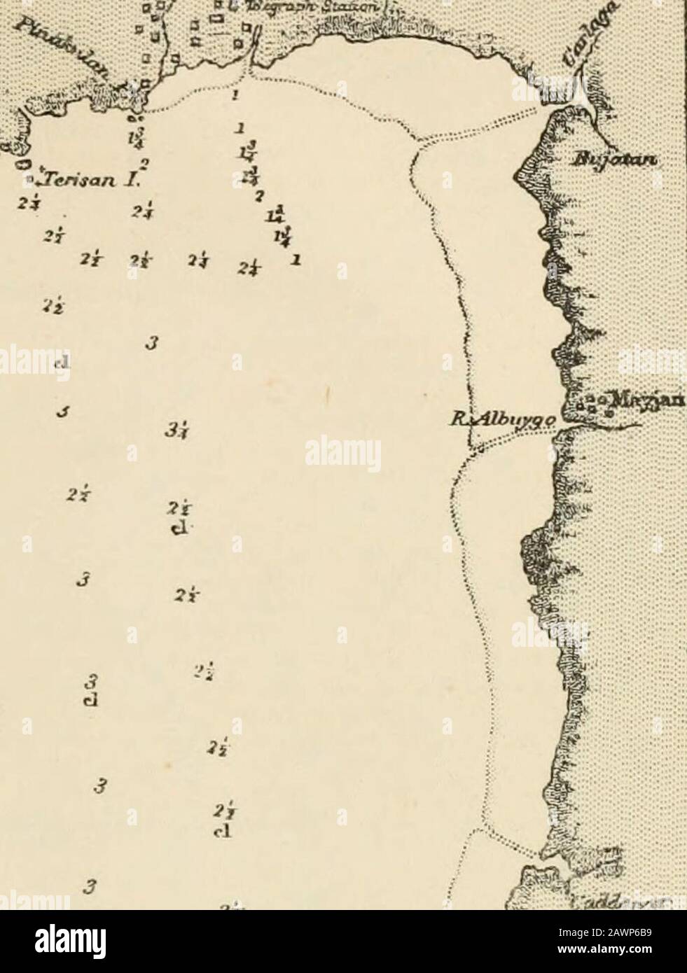 Un gacetteer que pronuncia y diccionario geográfico de las Islas Filipinas,  Estados Unidos de América con mapas, gráficos e ilustraciones . .: Aldea en  extremo SE.projection de Samar, 9 m. Se. De