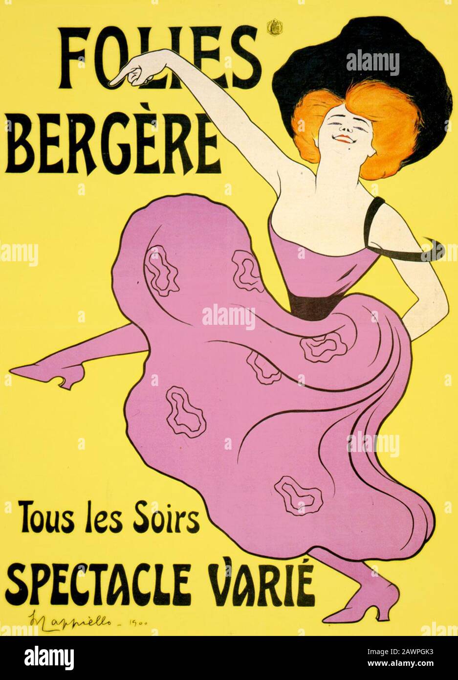 Folies Bergère, tous les soirs espectáculo varié, cartel de Leonetto Cappiello, 1900. Foto de stock