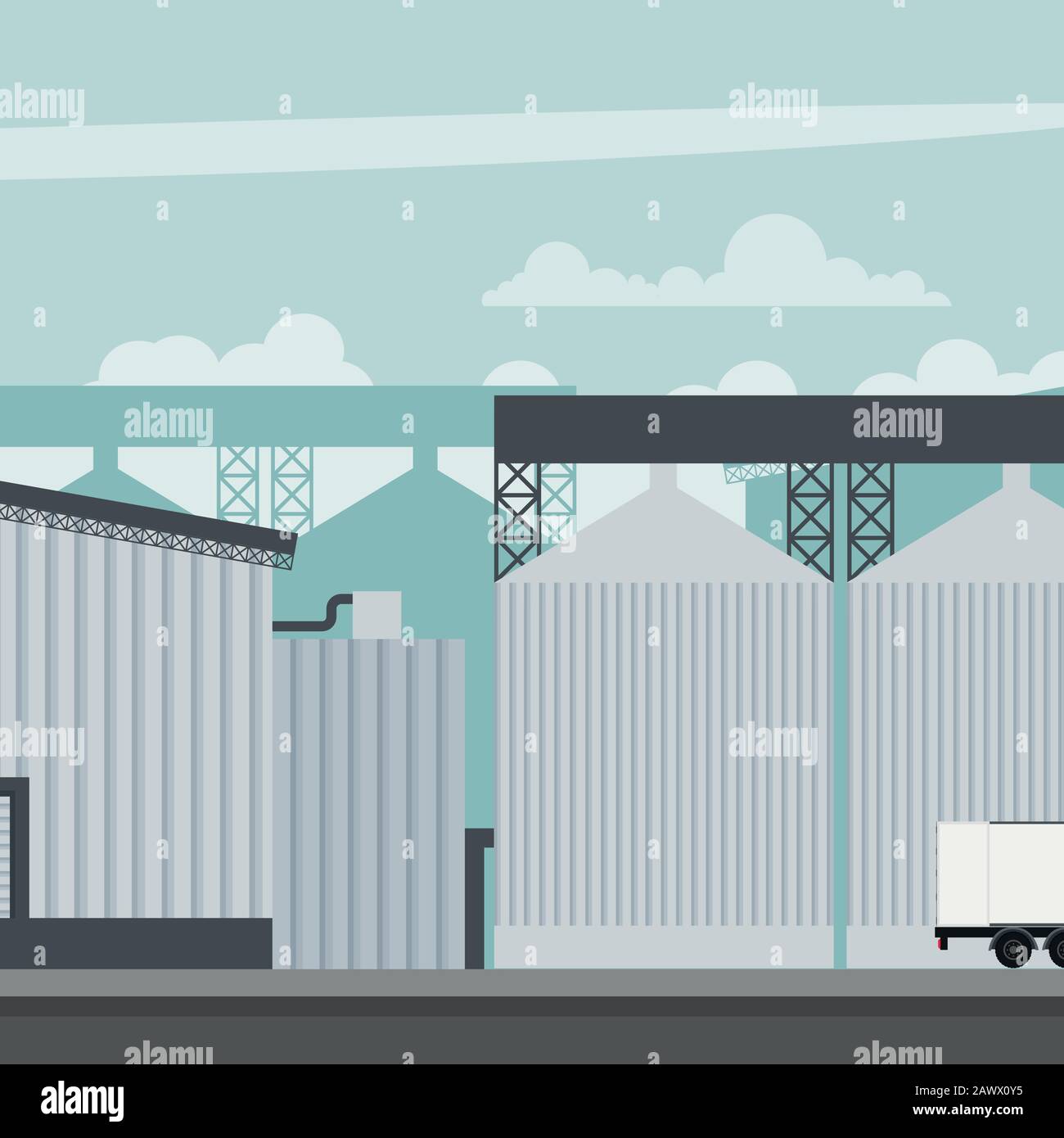 Diseño de una fábrica de una empresa alimentaria industrial Ilustración del Vector