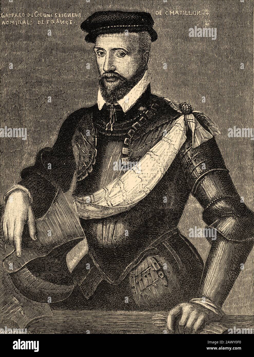 Retrato de Gaspard II de Coligny o Gaspard de Chatillon (Chatillon-sur-Loing, 1519 - París, 1572), soldado francés, almirante de Francia y militar Foto de stock