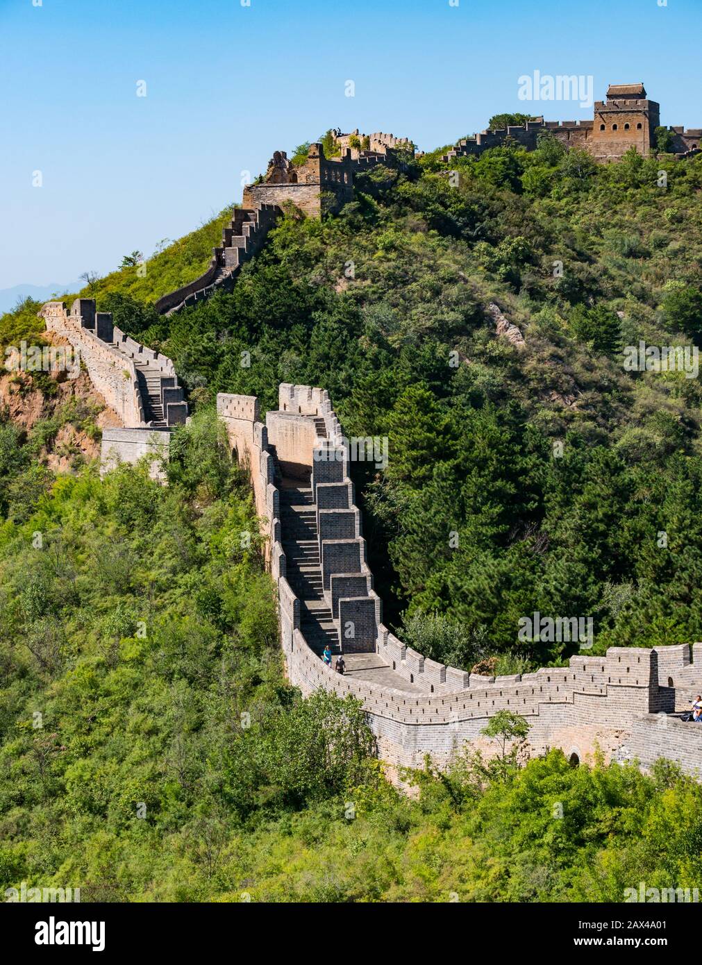 Dinastía Ming Jinshanling Gran Muralla China en el tiempo soleado, Provincia de Hebei, China, Asia Foto de stock