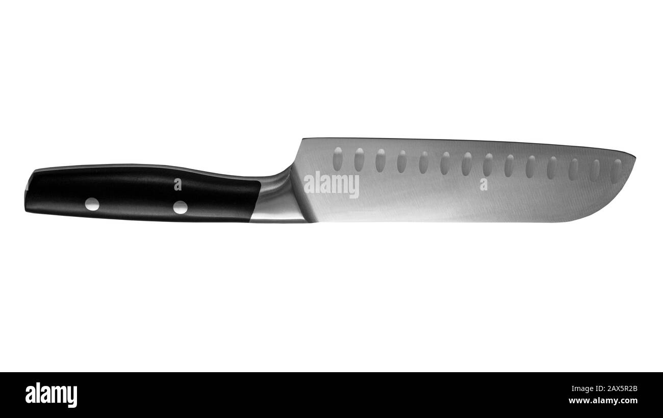Cuchillo de cocina de acero aislado en un restaurante. Hoja afilada y peligrosa Foto de stock