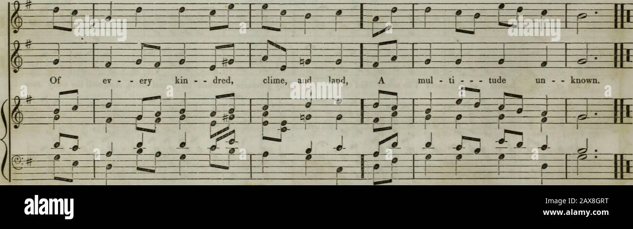 Colección de música de iglesia de la Boston Musical Education Society : compuesta por canciones originales de salmo e himno, piezas selectas, cantos, &c.; incluyendo composiciones adaptadas al servicio de la Iglesia Episcopal Protestante . 116 ® F FAIRFIELD. Cm. Lmuom. • »—9 - # a 9 o J i 1 L—j —? — ±J r 1 1 Sing ft r- Nosotros la canción de j J aquellos w ho stand A - - - -J J J J- round th e - ter - - - - nal .  1 trono; j (& # A f - f —p * *—s—r&gt;—»— ri i i i r*— 1 i r Er=r— rf   —-4—L-l  &lt; 1 r N—t.. -4 # hr PÁGINA, c. No 1. Jesús 1 Palabras de J. BATCHELDER.* =*3HEE 117 l.Come, fe - pastor lleno de vida, Hast - en casa; Li Foto de stock