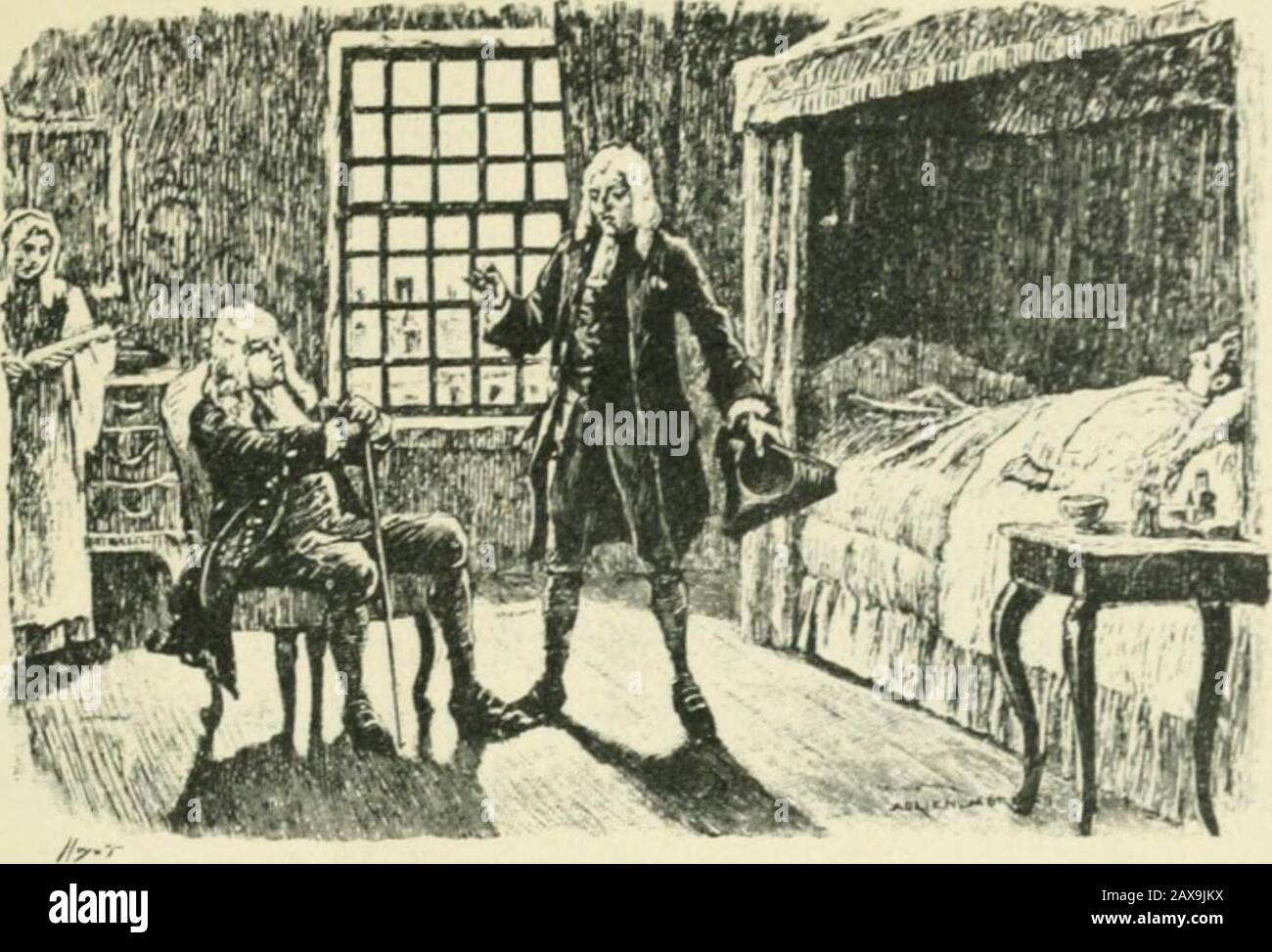 Candide; ou, L'optimisme; . iiiiiiiiiiiiiiiiiii. XXII Ce qui arriva en France à Candide et à Martin. Candide no sarrêta dans Bordeaux quautant de tempsquil en fallait pour vendre quelques cailloux du Dorade,et pour saccommodder dune bonne chaise à deux places,car il ne pouvait plus se passer de son philosophe mar-tin; Il fut seulement très fâché de se séparer de sonmouton, quil laissa à lAcadémie des Sciences de Bor-deaux, laquelle proposia |)our le sujet du j)rix de cetteannée de trouver pourquoi la laine de ce mouton étaitroufir, et un plus savant, un plus un quér et un Foto de stock