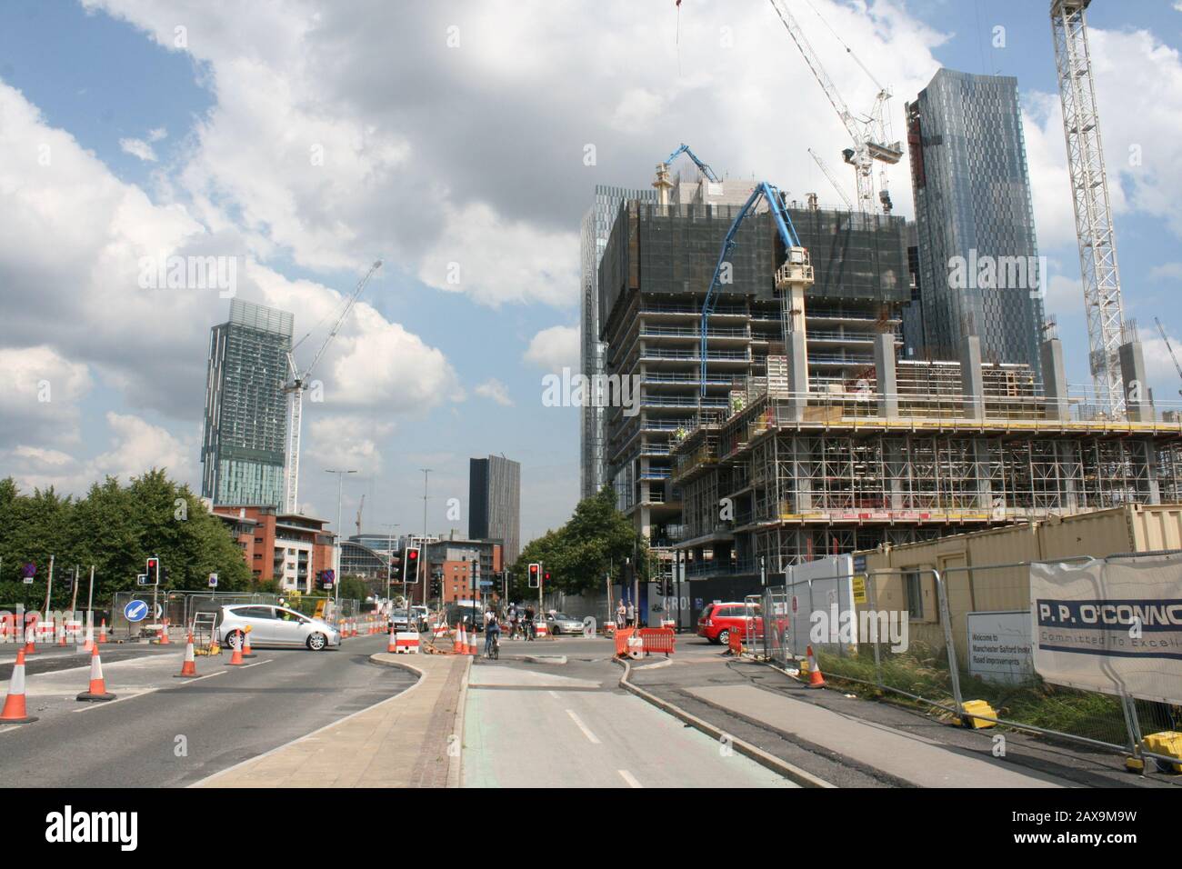 Deansgate Square Tower Blocks Construction, Deansgate, Manchester, Inglaterra, Reino Unido. Foto de stock