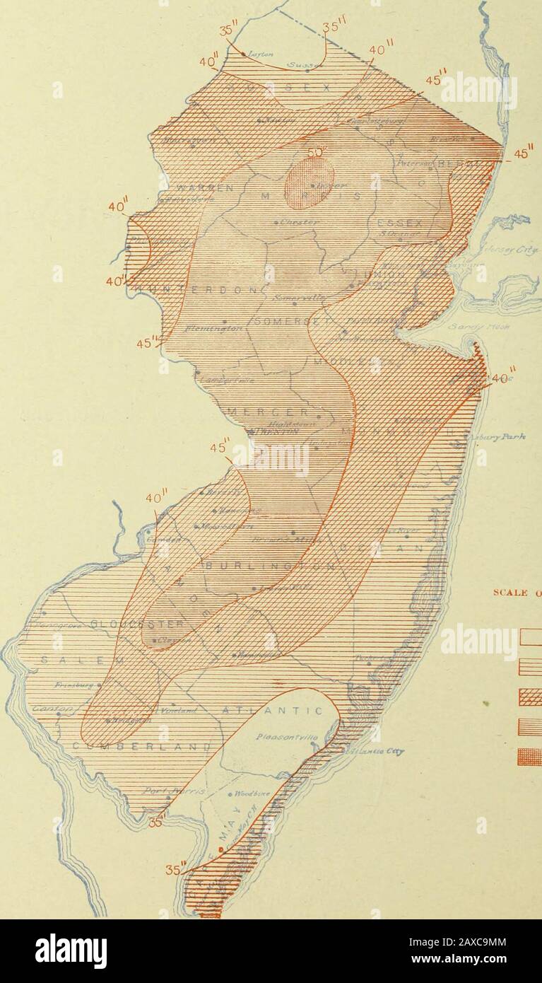 Datos Climatológicos, Nueva Jersey . Albany, N. Y. WEATHER BUREAU OFFICE 10  de mayo de 1909 precipitación total para el año 1908.. SCALK OK  SHAUE8-1NCMKS i l-i-is tliiin {5 .15 K 40