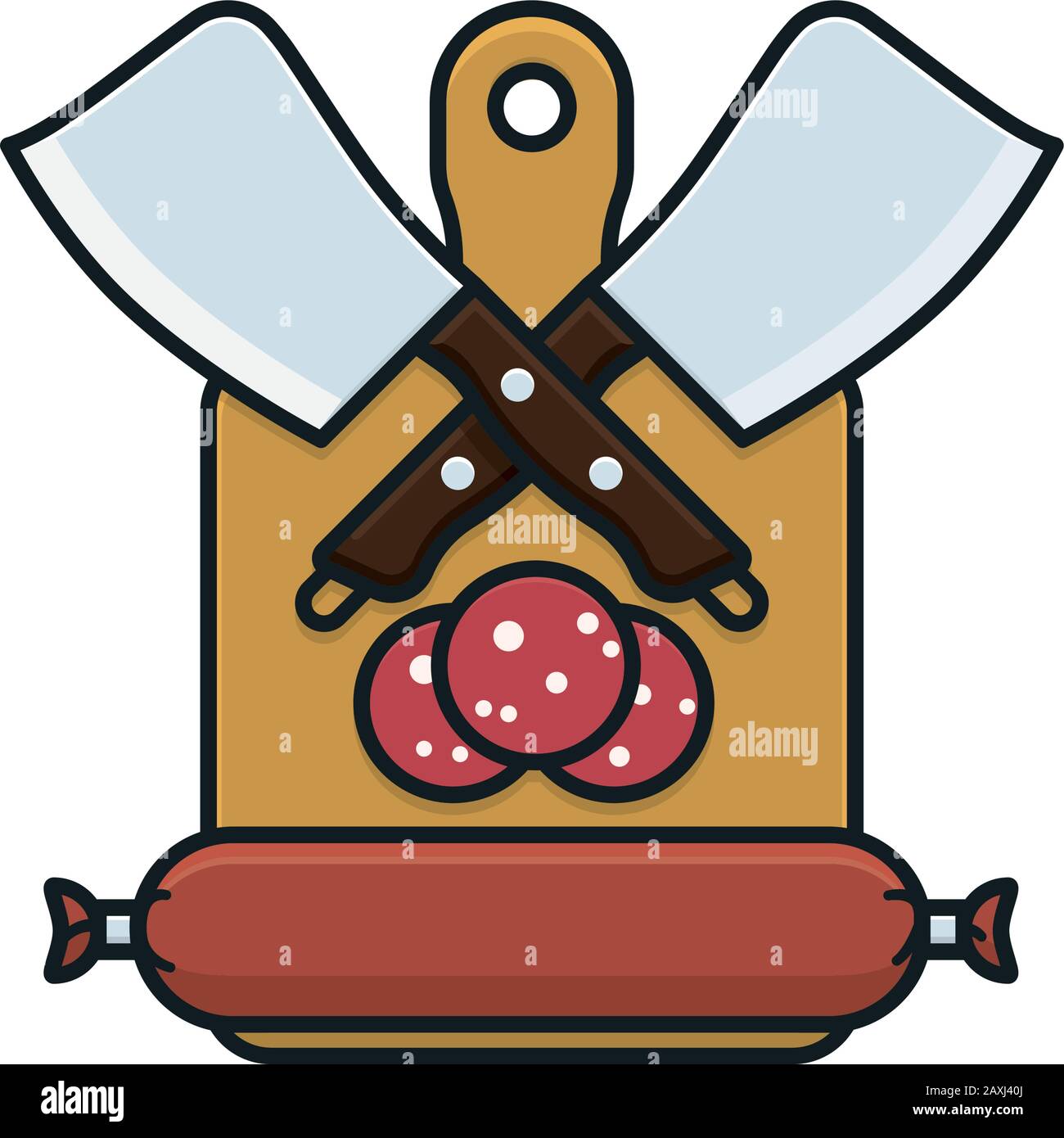 Tabla de cortar, cuchillos de carnicero y ilustración vectorial aislada