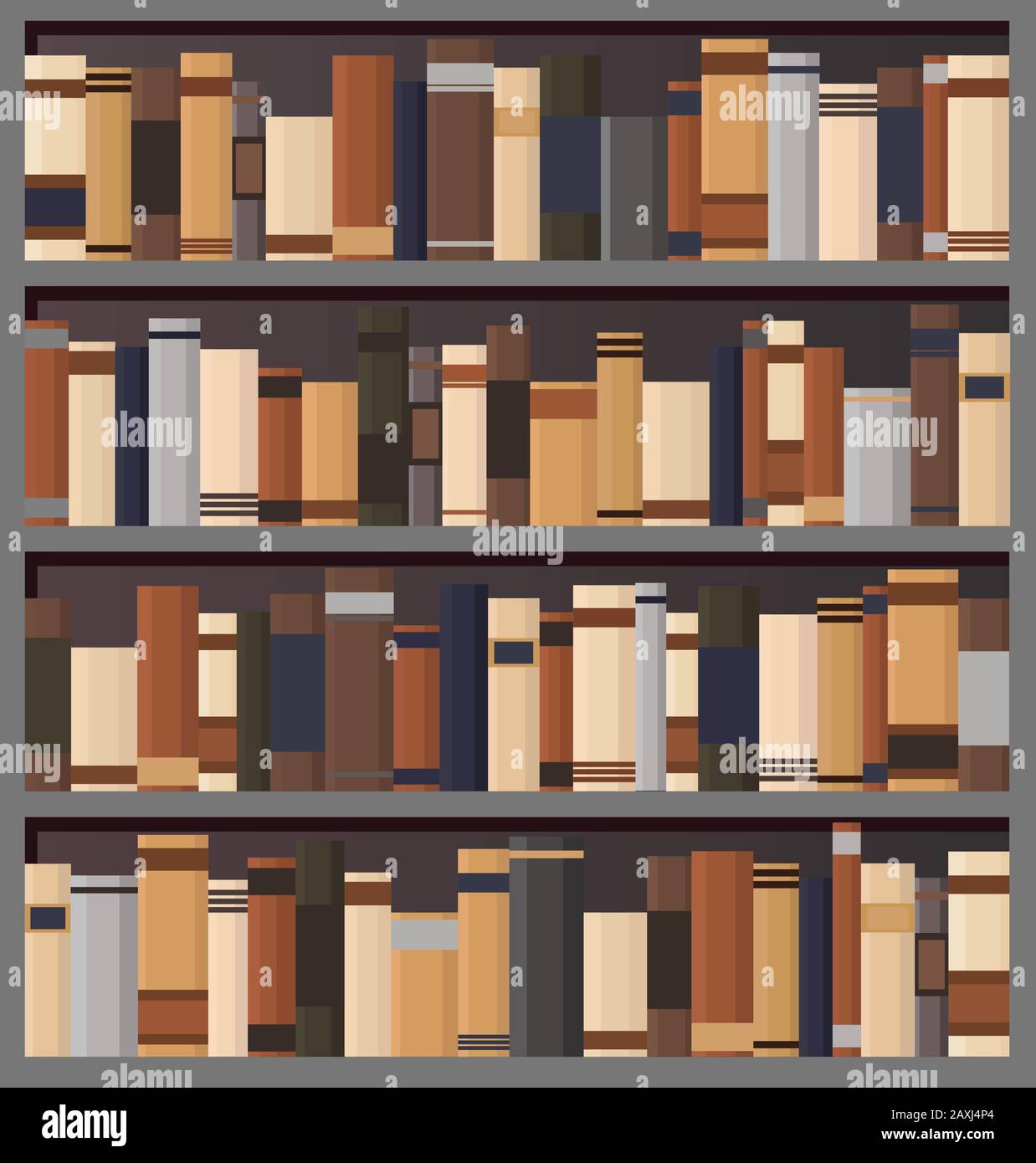 Estanterías llenas de libros en la biblioteca. Ilustración vectorial vintage plana. Ilustración del Vector