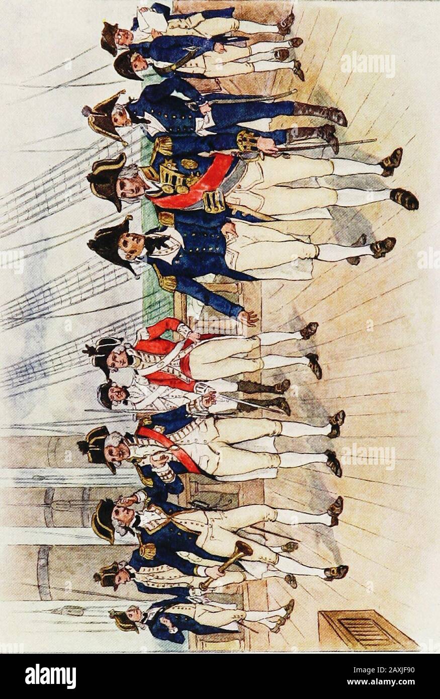 La Marina Real . con el vestido de los seamans de este tiempo buff y azul,  y por lo tanto podemos concluir que los tevictorios de Blake fueron ganados  por marineros vestidos