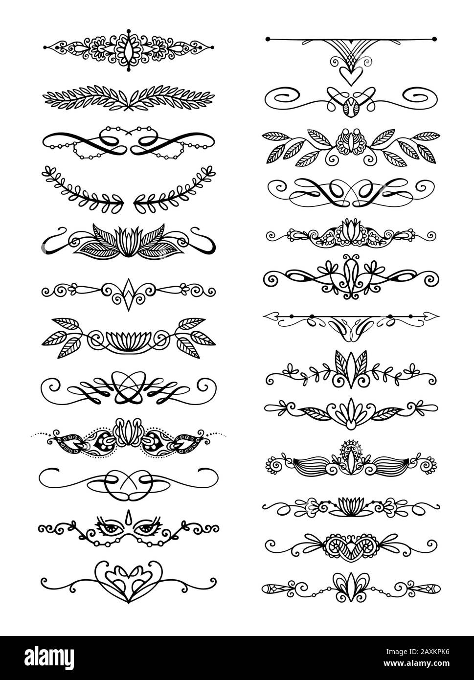 juego de 25 divisores de dibujo de boceto de garabateo, elemento de diseño  de tarjeta de boda o decoración de página Imagen Vector de stock - Alamy