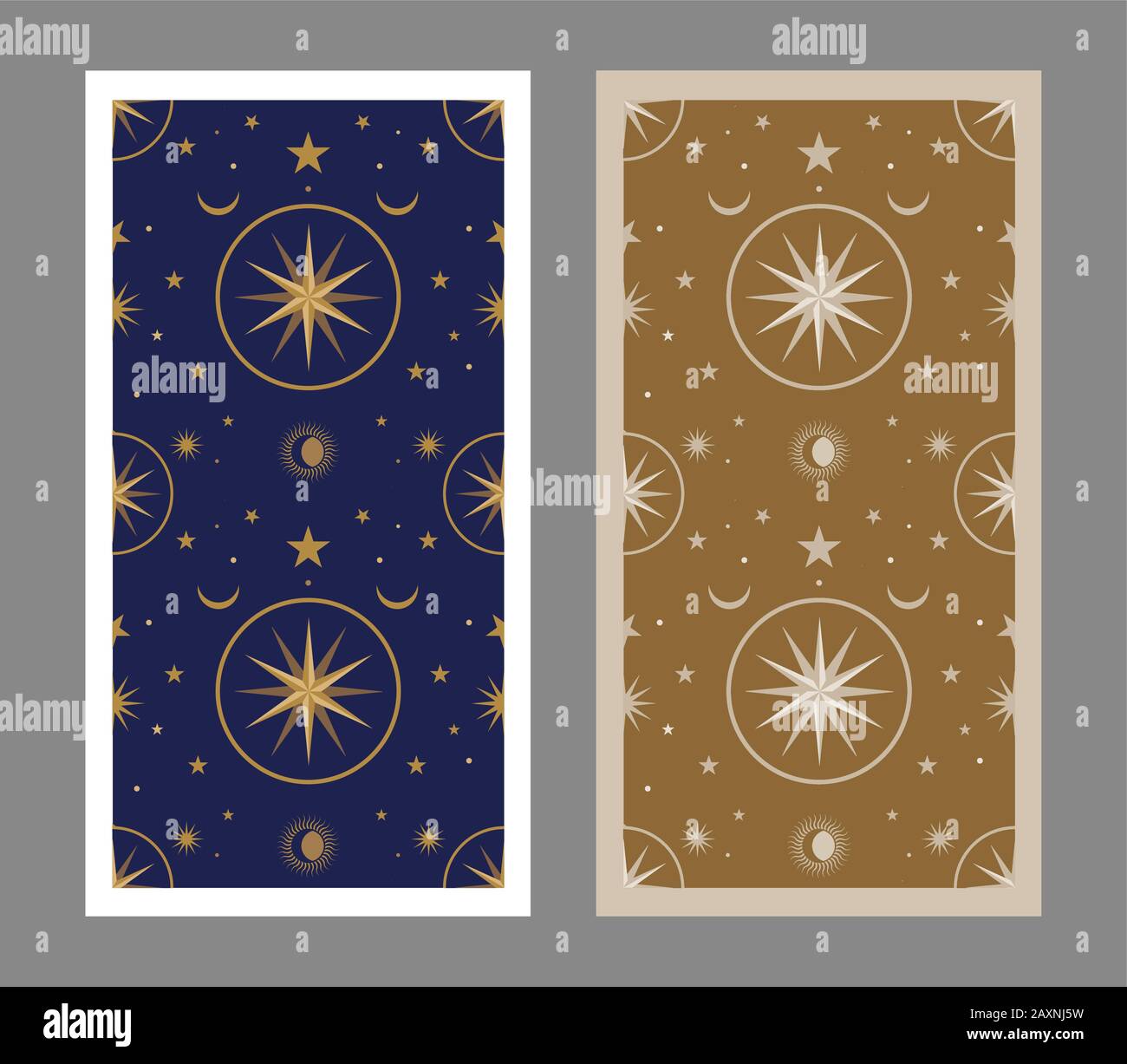 Tarjeta de la parte trasera de Tarot decorada con estrellas, sol y luna.  Fondo esotérico Imagen Vector de stock - Alamy
