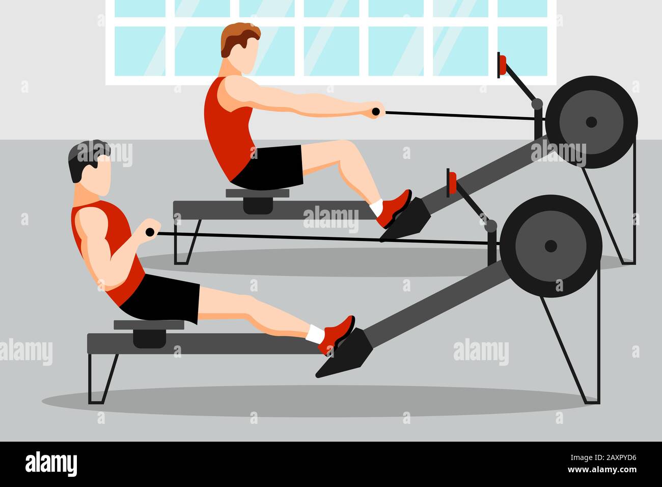 ayuda odio entregar Entrenamiento de atletas en una máquina de remo en el gimnasio Imagen  Vector de stock - Alamy