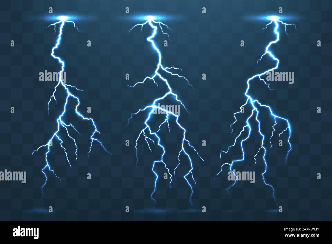 Relámpagos y relámpagos, tormenta eléctrica flash Ilustración del Vector