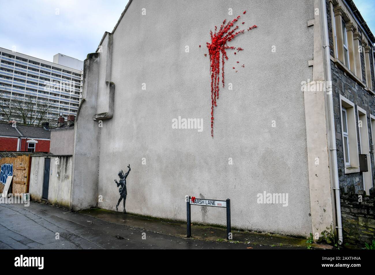 Una nueva obra de arte al lado de una casa en Marsh Lane, Barton Hill