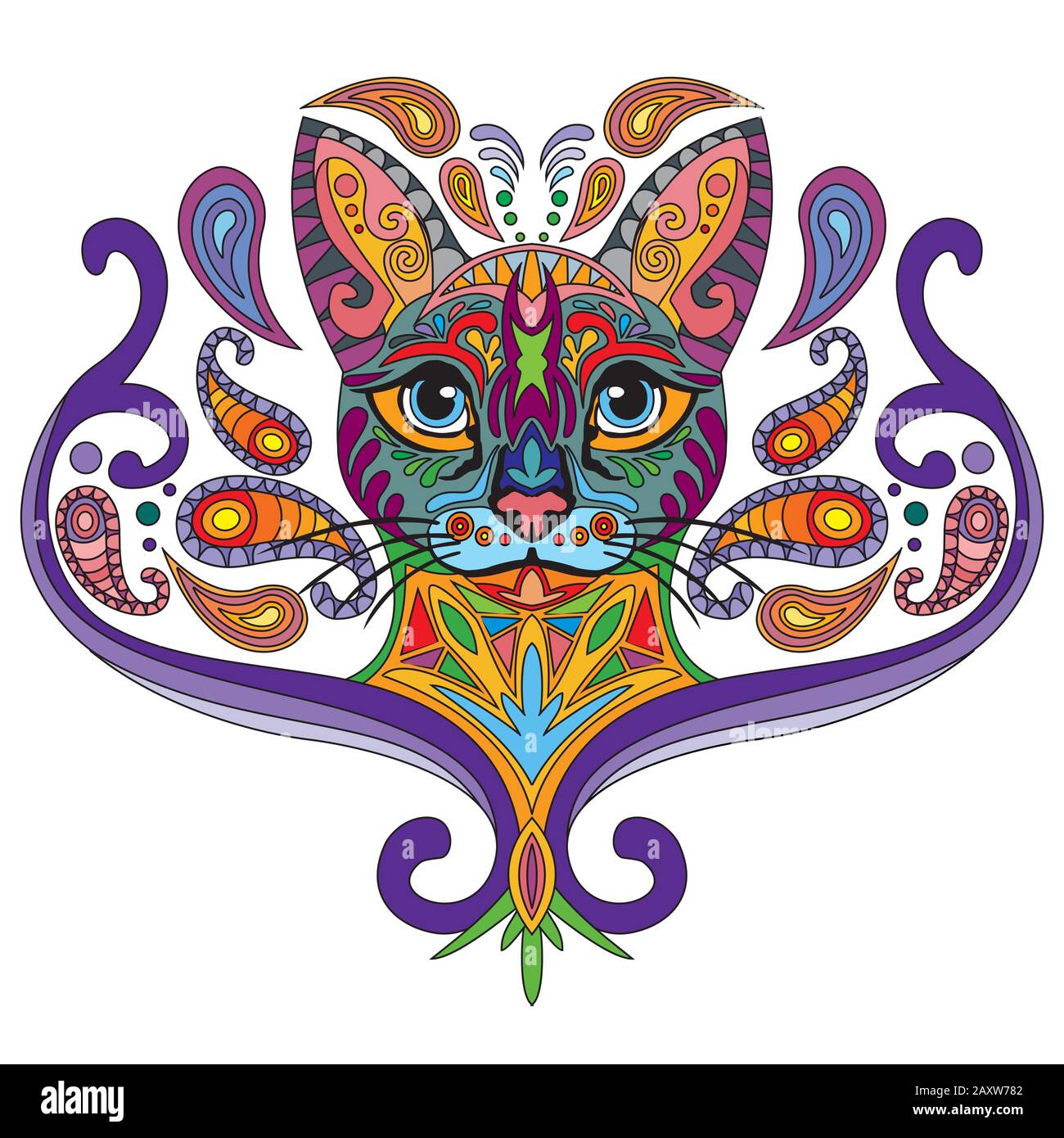 Colorido decorativo garabateo ornamental retrato de gato. Ilustración  vectorial abstracta decorativa en diferentes colores aislados sobre fondo  blanco. Stoc Imagen Vector de stock - Alamy