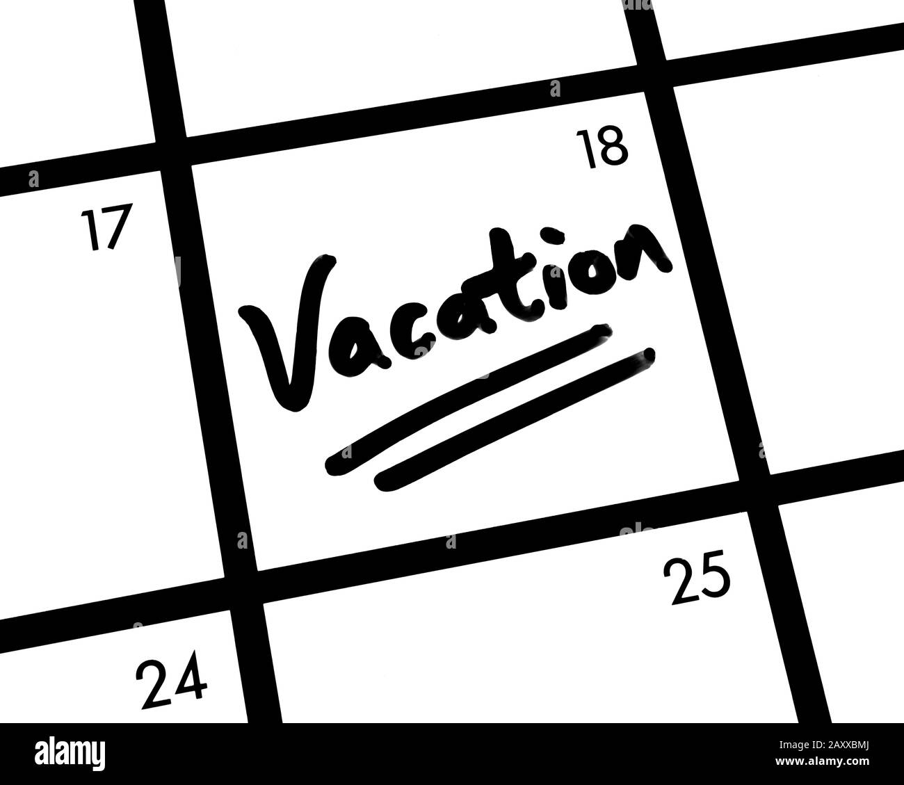 Primer plano de una entrada de calendario de vacaciones. Foto de stock