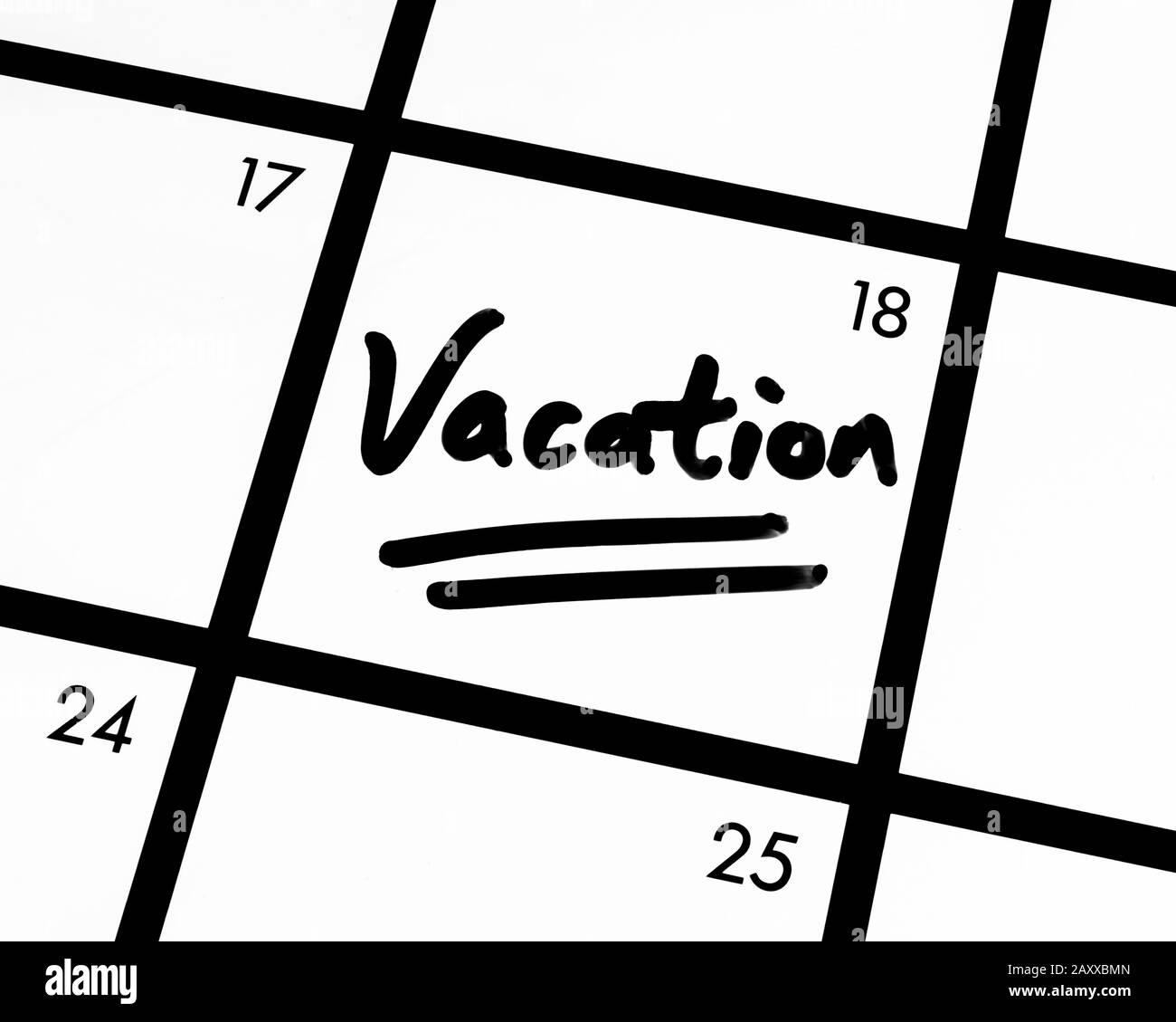 Primer plano de una entrada de calendario de vacaciones. Foto de stock