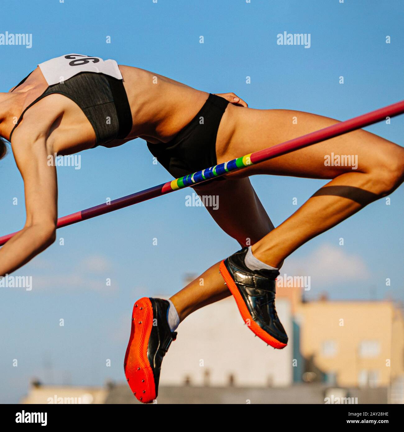 salto alto mejor intento de mujeres atleta jersey en atletismo Fotografía  de stock - Alamy