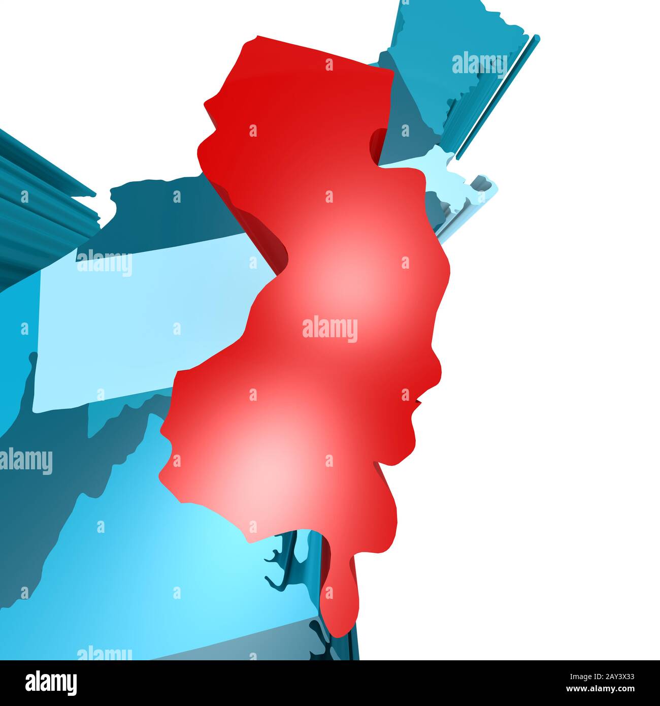 Mapa de Nueva Jersey en el mapa azul de EE.UU Foto de stock