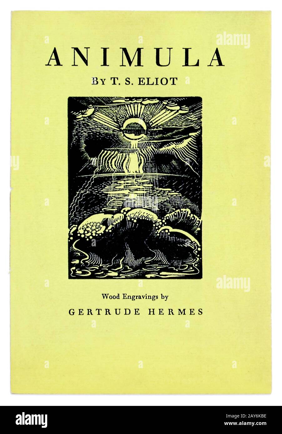 Animula de T. S. Eliot (1888-1965) con cortes de madera de Getrude Hermes (1901-1983). Fotografía del folleto original raro de 1929 publicado por Faber & Faber, Londres Foto de stock