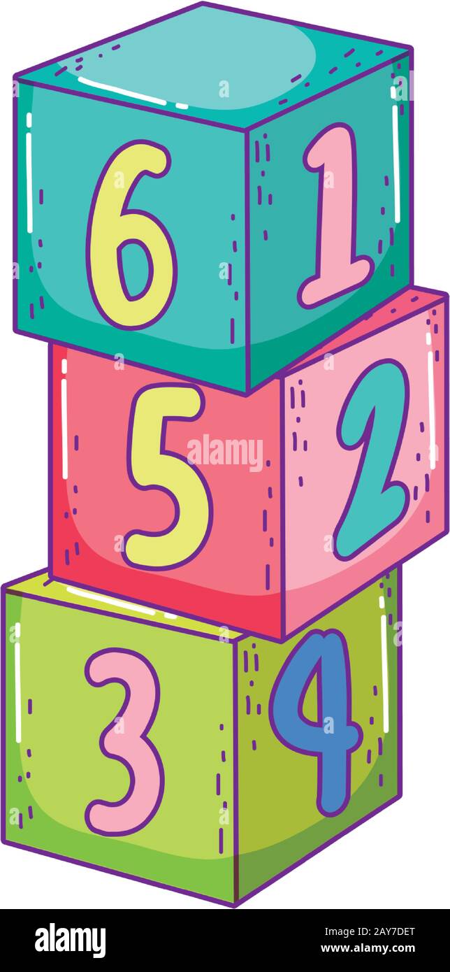 los juguetes amontonan los números de cubo bloques que construyen  ilustración vectorial de dibujos animados Imagen Vector de stock - Alamy
