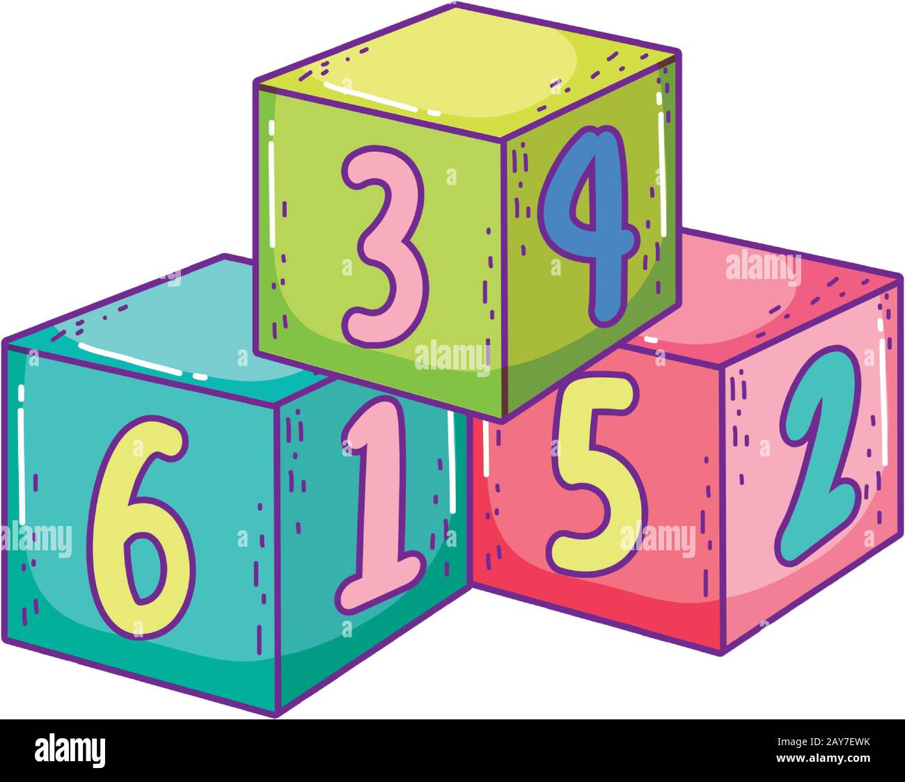 los juguetes amontonan los números de cubo bloques que construyen  ilustración vectorial de dibujos animados Imagen Vector de stock - Alamy